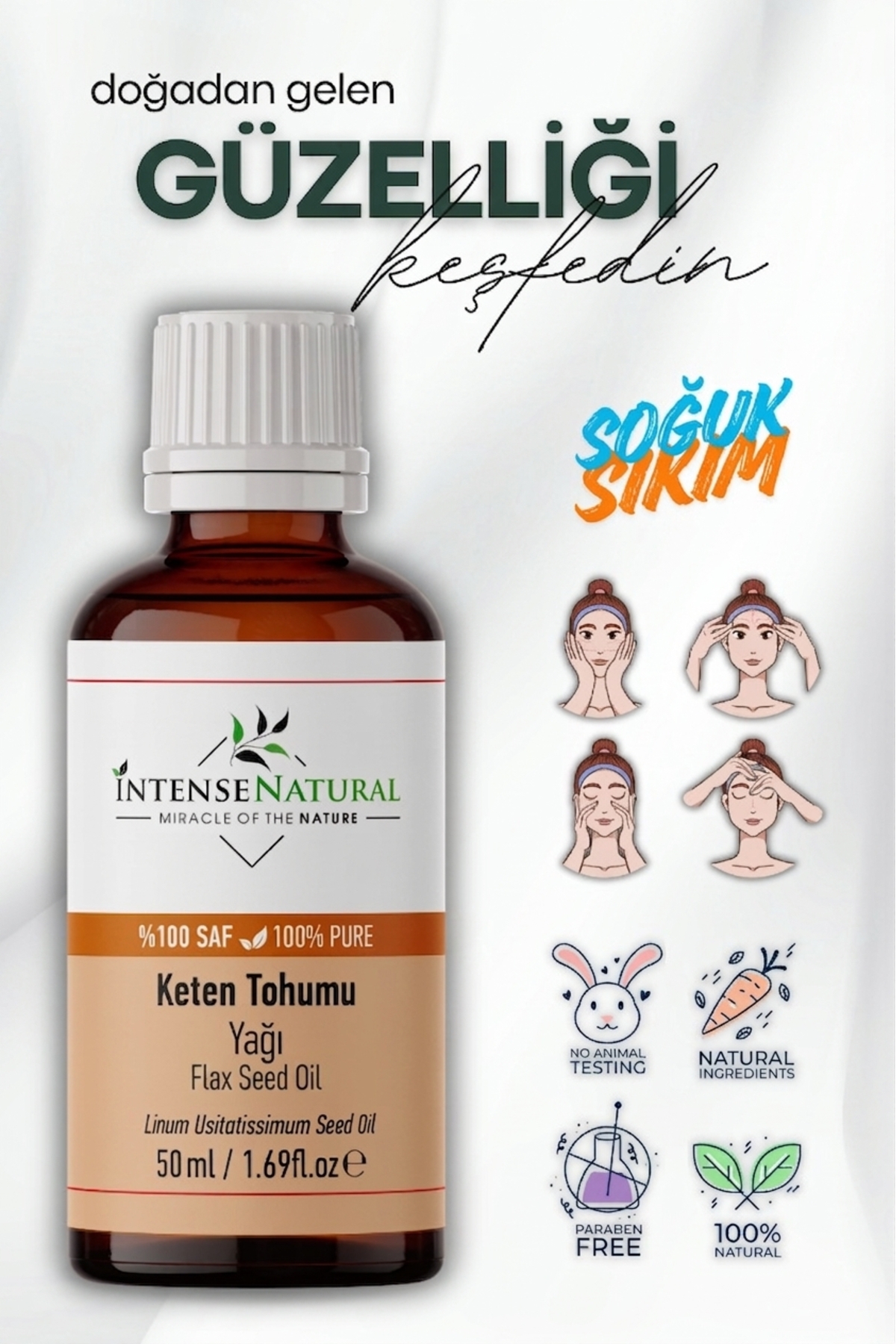 Keten Tohumu Yağı Soğuk Sıkım 50 ml %100 Saf Ve Doğal Flax Seed Oil — NTR-1020