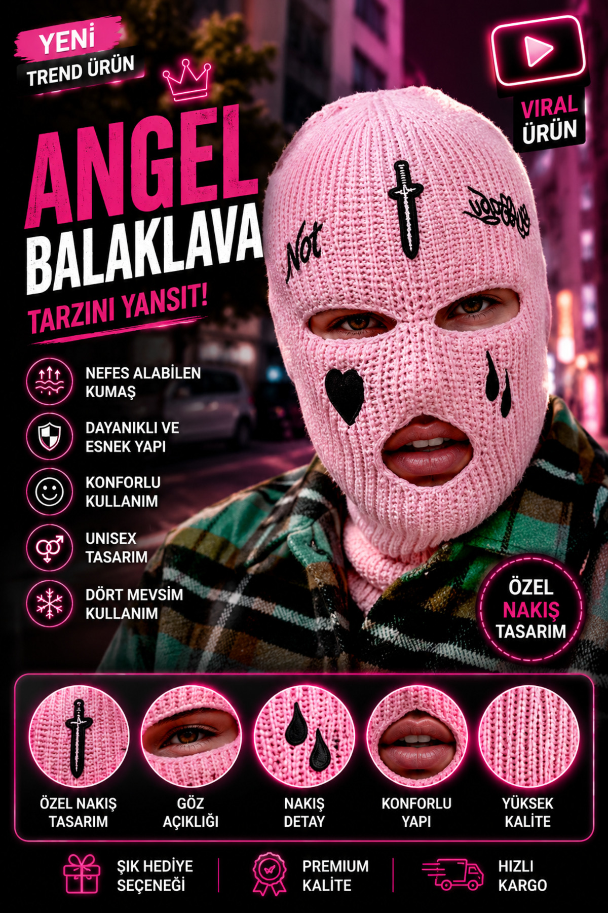 FG KONNİCHİWA Gözyaşı Kar Maskesi - Heart Kar Maskesi Balaklava RENK ALTERNATİFİ GANST MODEL