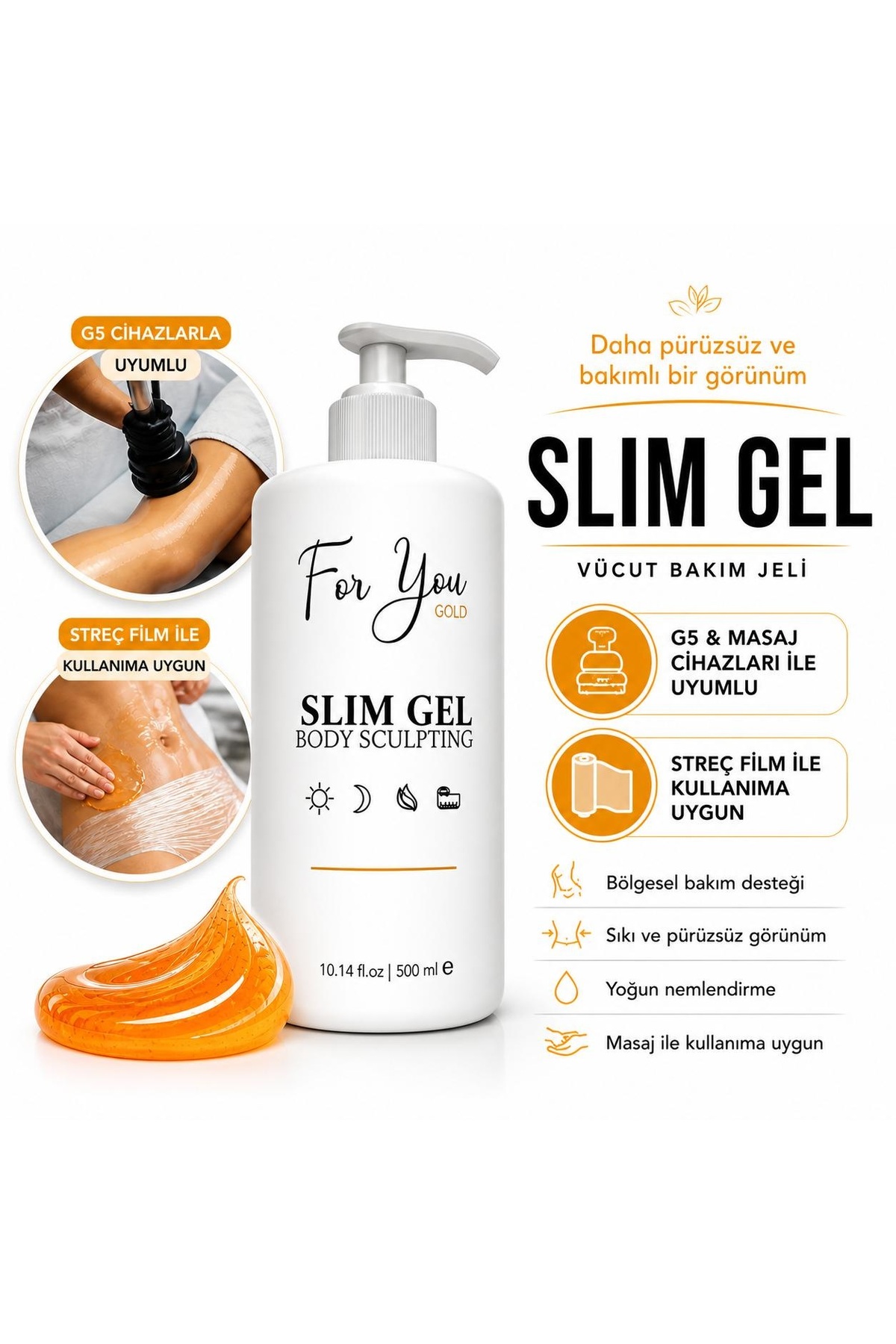 Slim Jel Profesyonel G5 Uyumlu - Inceltici - Sıkılaştırıcı - Toparlayıcı - Çatlak Ve Selülit Bakım 500 Ml - At Kılı Fırça ile Set — ASJ005 — تصویر 3 از 7