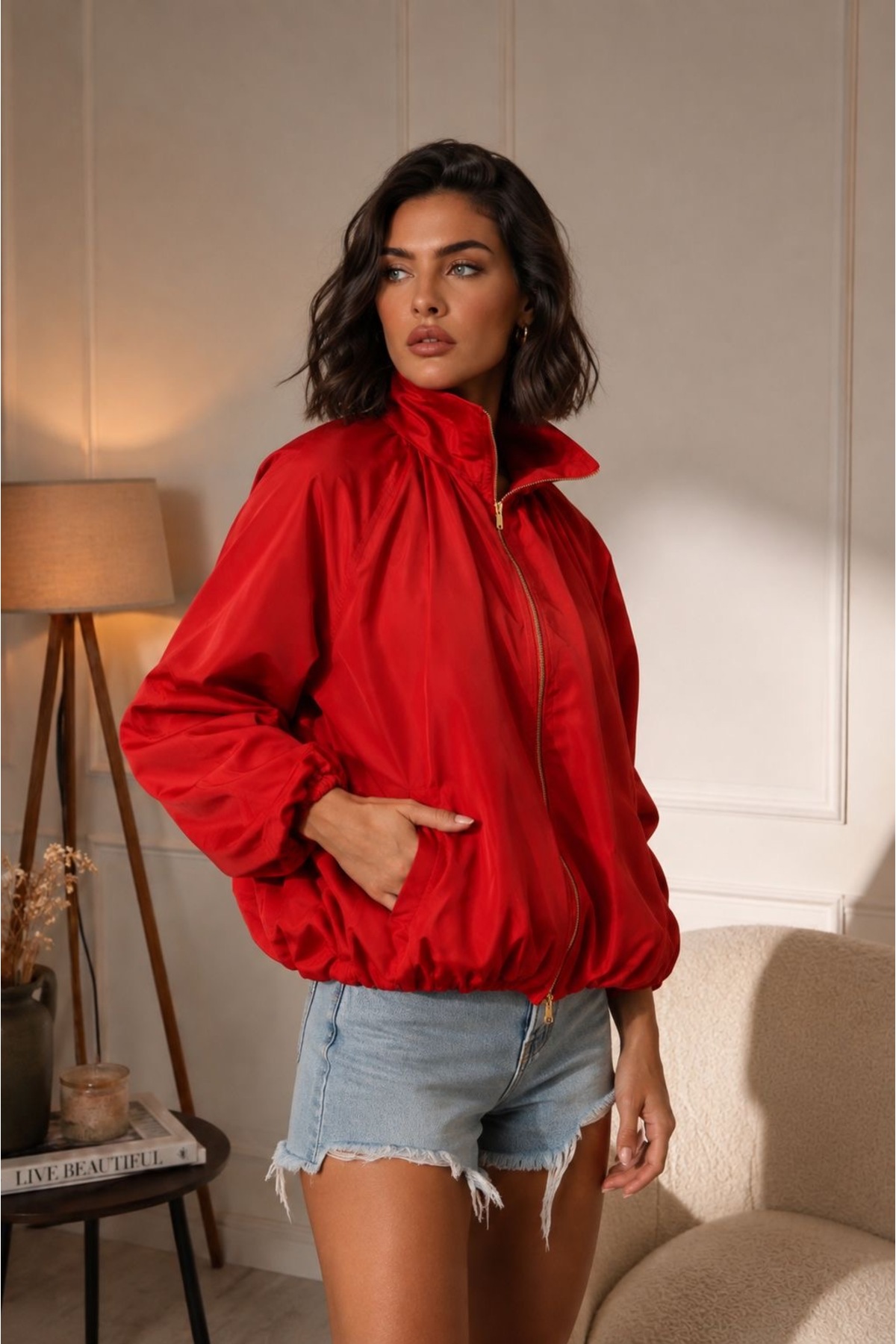 OYERGA MODA Kadın Yeni Sezon Balon Fit Ceket Yağmurluk görsel 3