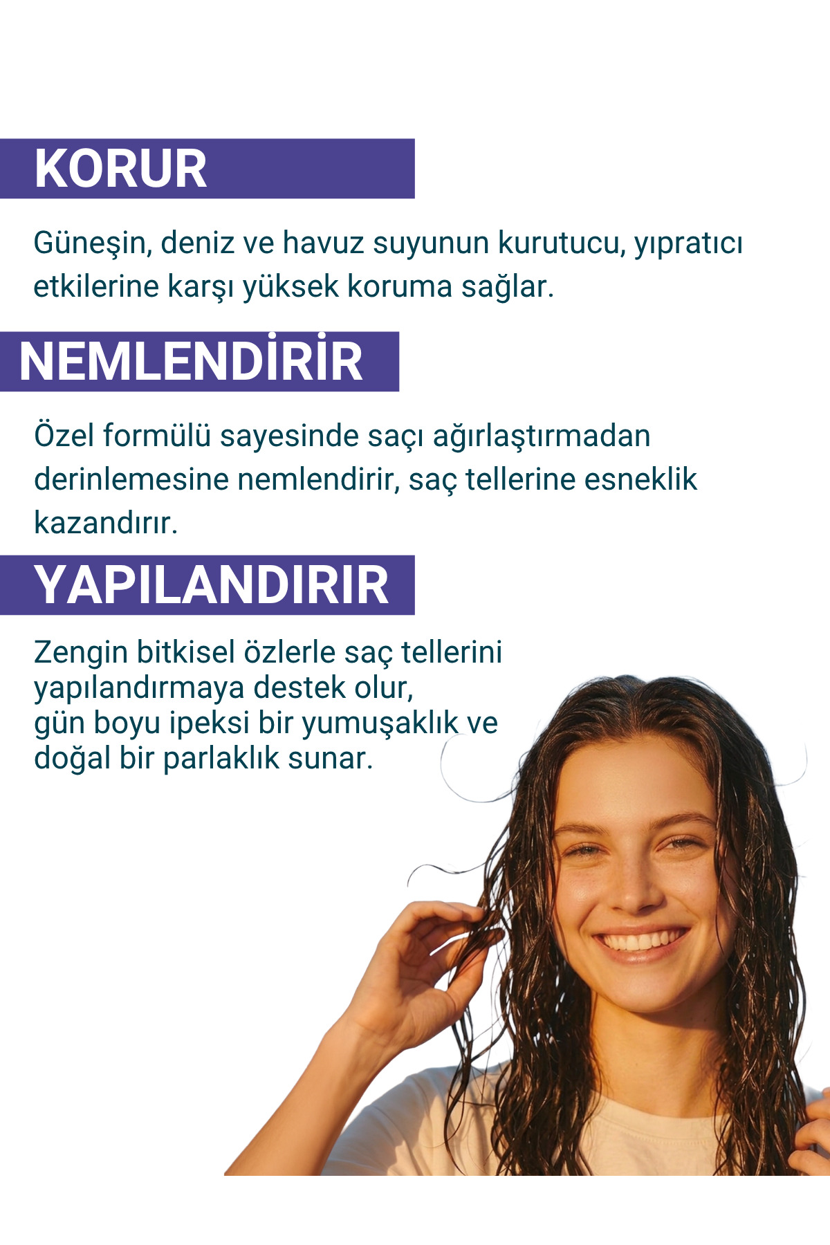 SPF50+ UV ve Isı ve Fön Koruyucu Saç Bakım Spreyi | Güneş Deniz ve Havuz Suyu Yıpranmalarına Karşı 150 ML — 116 04 020 — تصویر 4 از 6