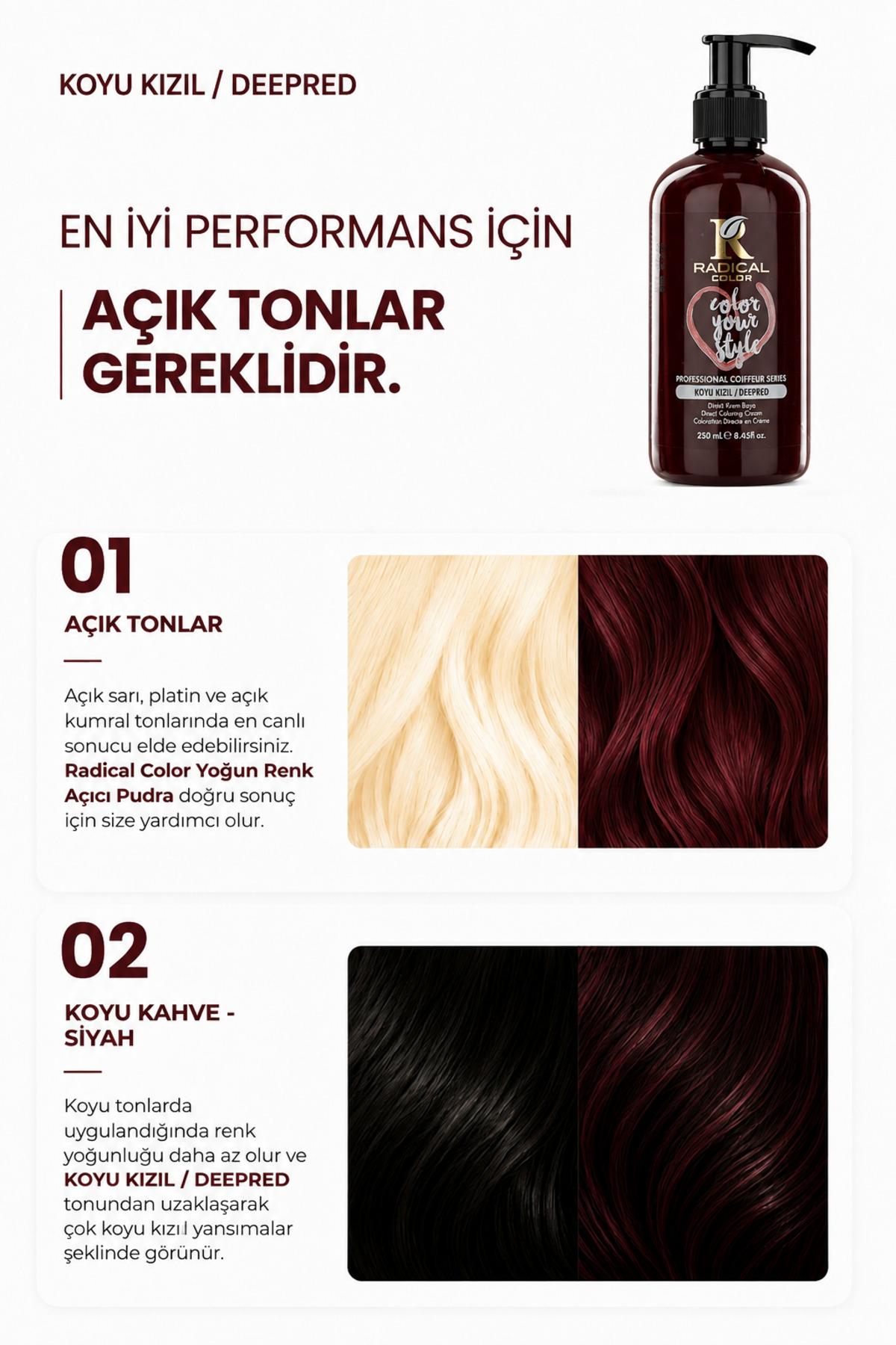 Koyu Kızıl Su Bazlı Saç Boyası – Amonyaksız ve Oksidansız, Açık Saçta Canlı ve Yoğun Renk | 250 ml — زرشکی 0001subazlıboya — تصویر 3 از 8
