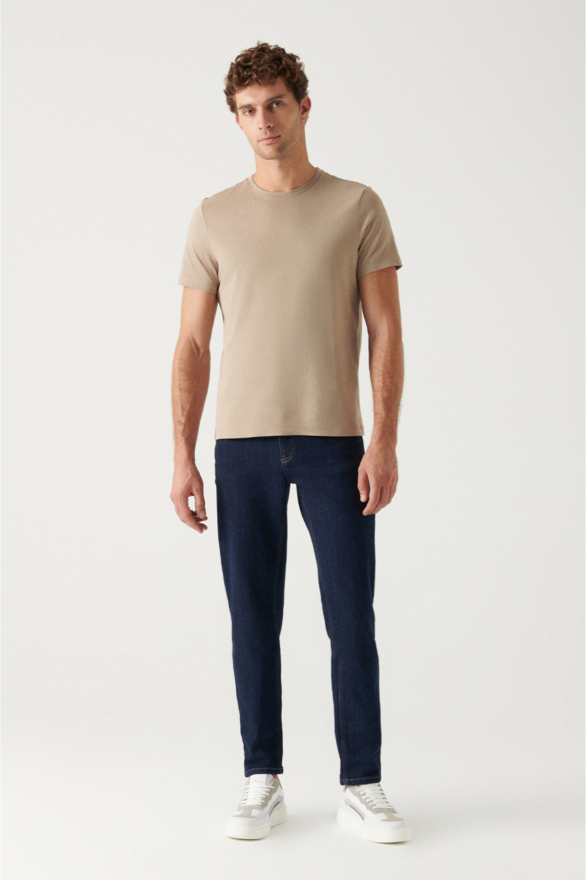 Avva Erkek Vizon Basic Pamuklu T-shirt E001000 görsel 5
