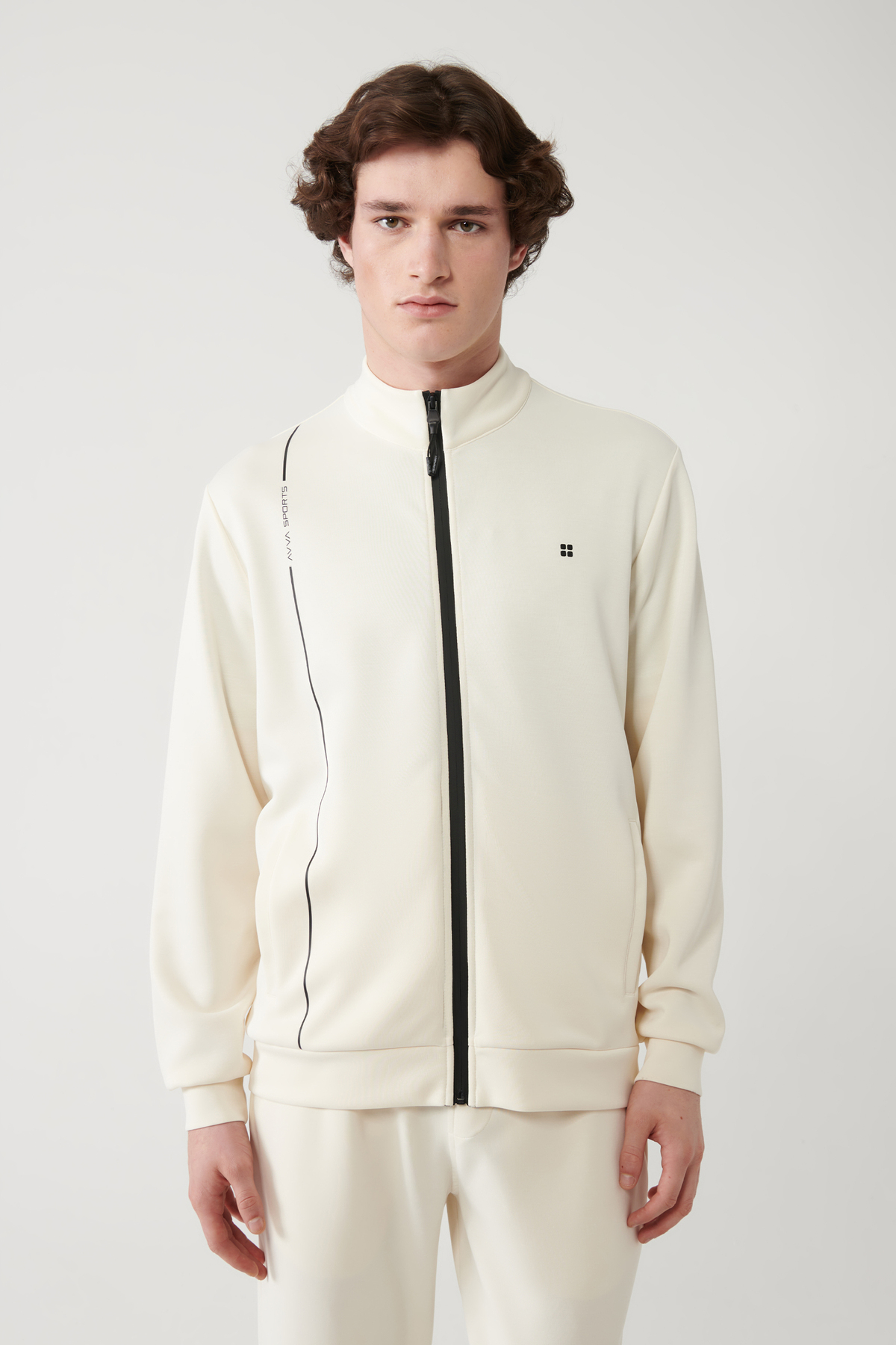 Avva Erkek Ekru Dik Yaka Baskılı Soft Touch Baskılı Regular Fit Sweatshirt A41Y1225 görsel 3