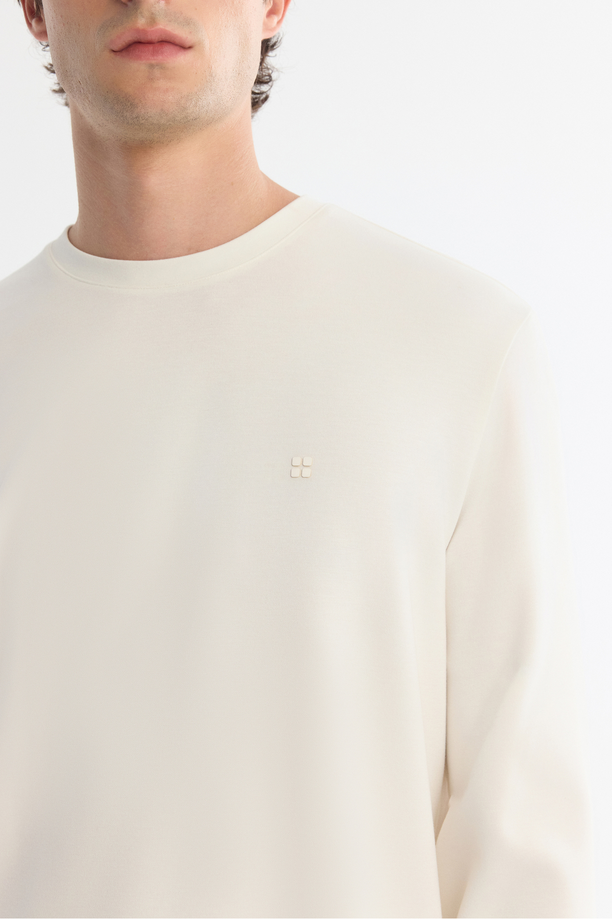 Avva Erkek Ekru Bisiklet Yaka Viskon Karışımlı Basic Regular Fit Sweatshirt A42Y1350 görsel 2