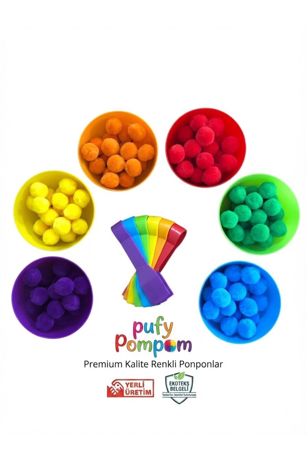 パーツ ponpon Pufypompom Montessori Eğitici Ponpon Seti 120 Parça Ponpon