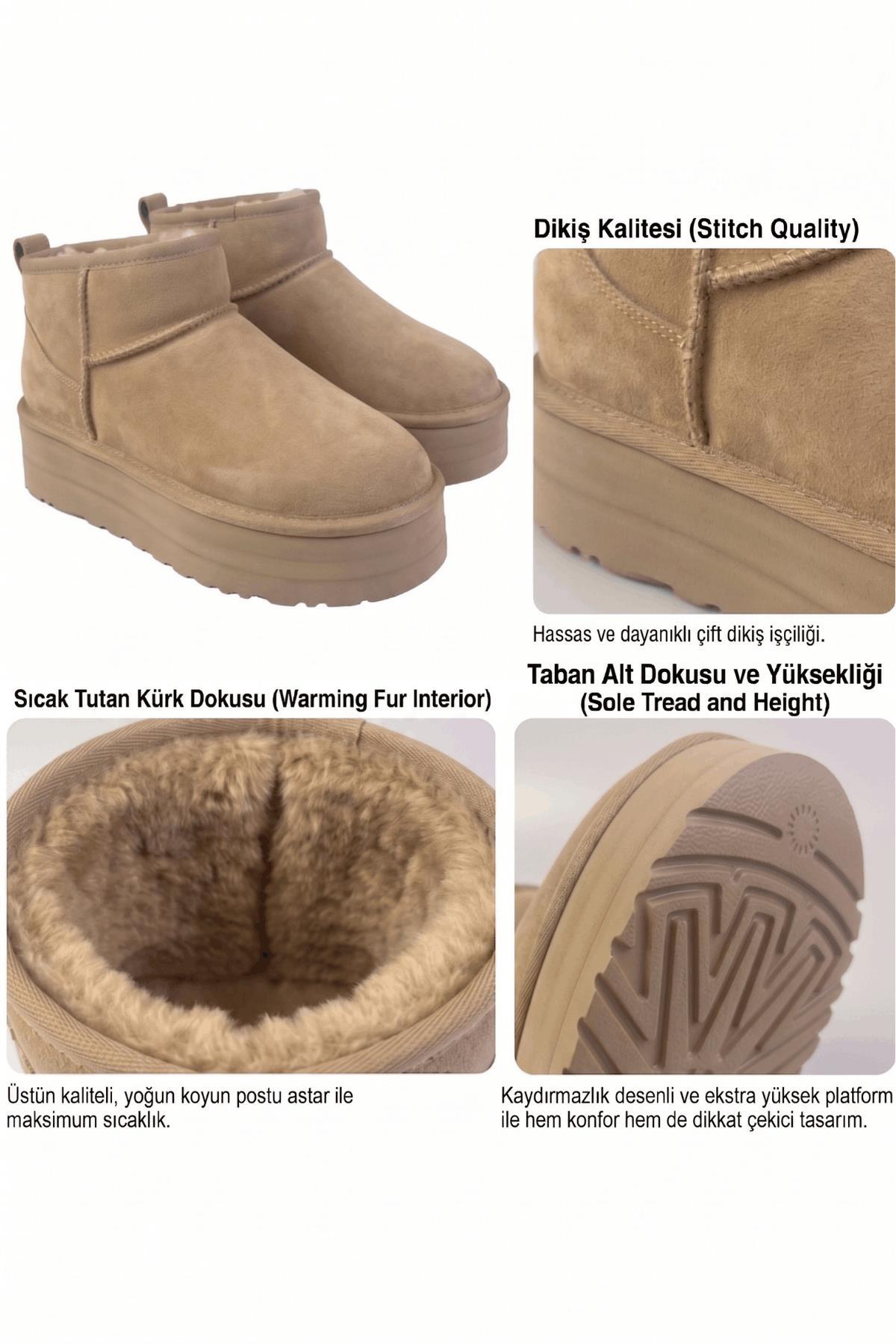 Neon Shoes Kadın Süet Içi Tüylü Yüksek Kalın Taban Kışlık Dışarı Bot & Bootie görsel 6