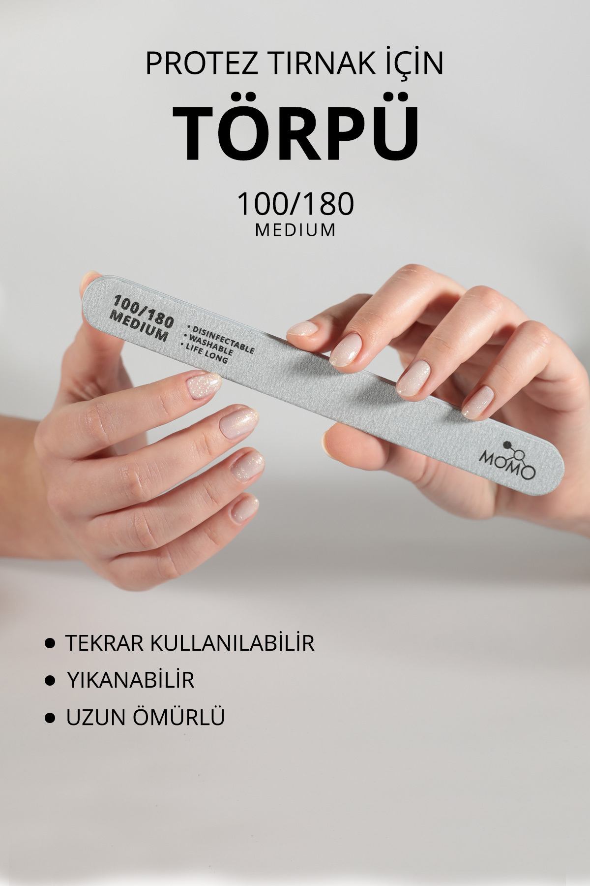 MOMO professional Protez Tırnak Kağıt Törpü, 100/180 Düz Oval Gri Tırnak Törpüsü — 8860103C02G09RK03