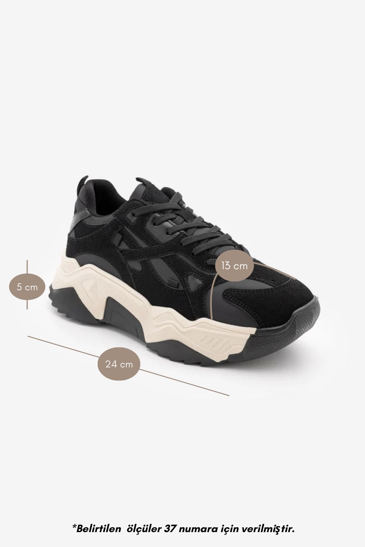Marjin Kadın Sneaker Kalın Taban Bağcıklı Spor Ayakkabı Pizen Siyah görsel 8