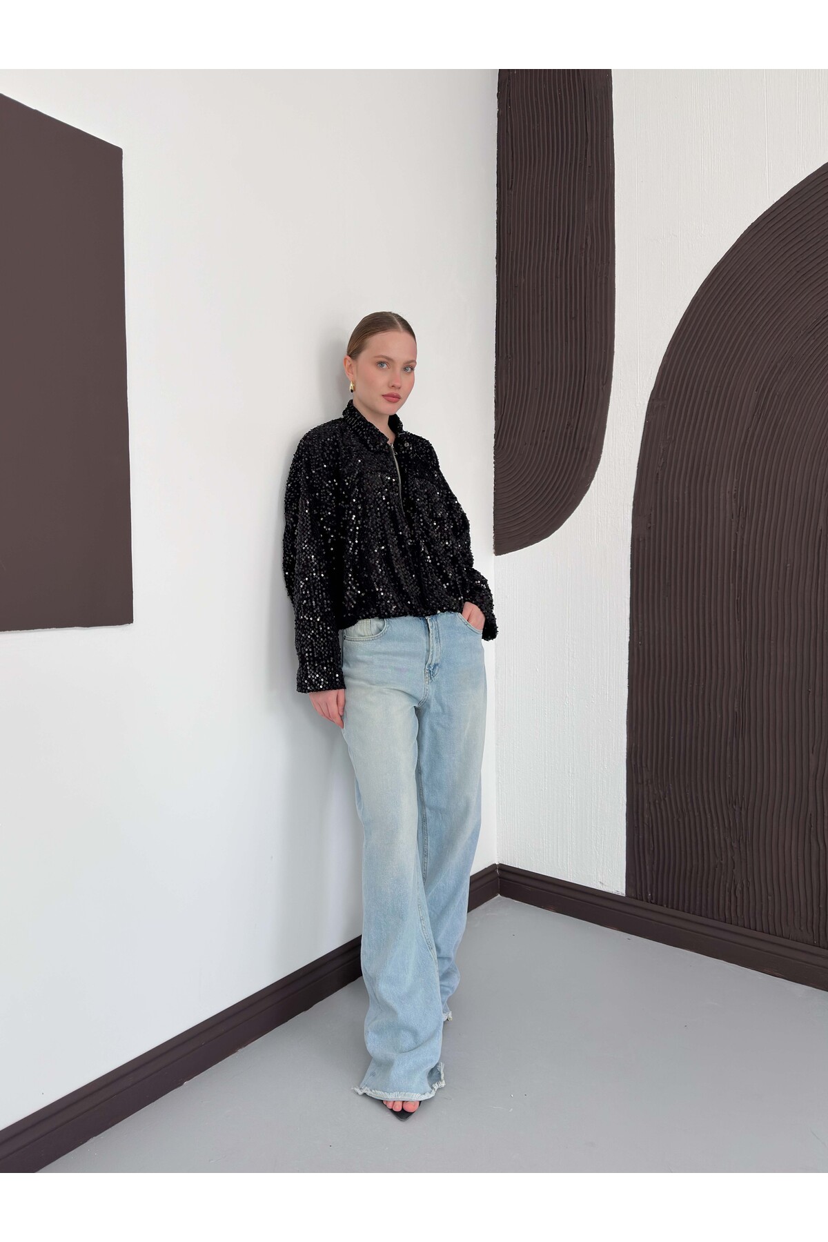 VERYMODA Payetli Oversize Kadın Ceket, Fermuarlı Işıltılı Şık Üst | F2026 görsel 4