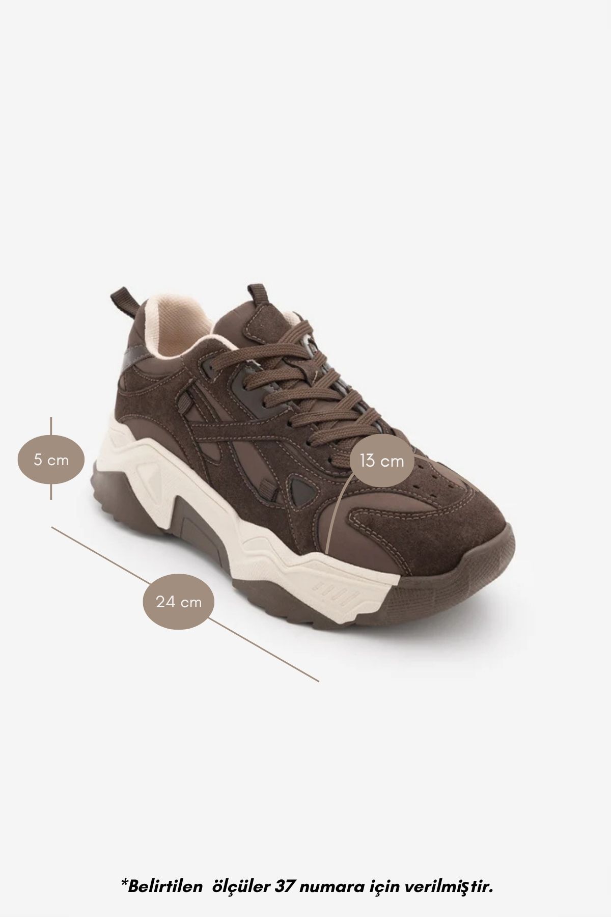 Marjin Kadın Sneaker Kalın Taban Bağcıklı Spor Ayakkabı Pizen Kahve görsel 8