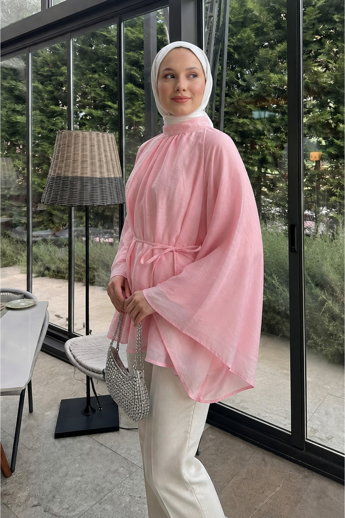 Lior Design Tül Astarlı Bel Bağlamalı Gömlek görsel 2