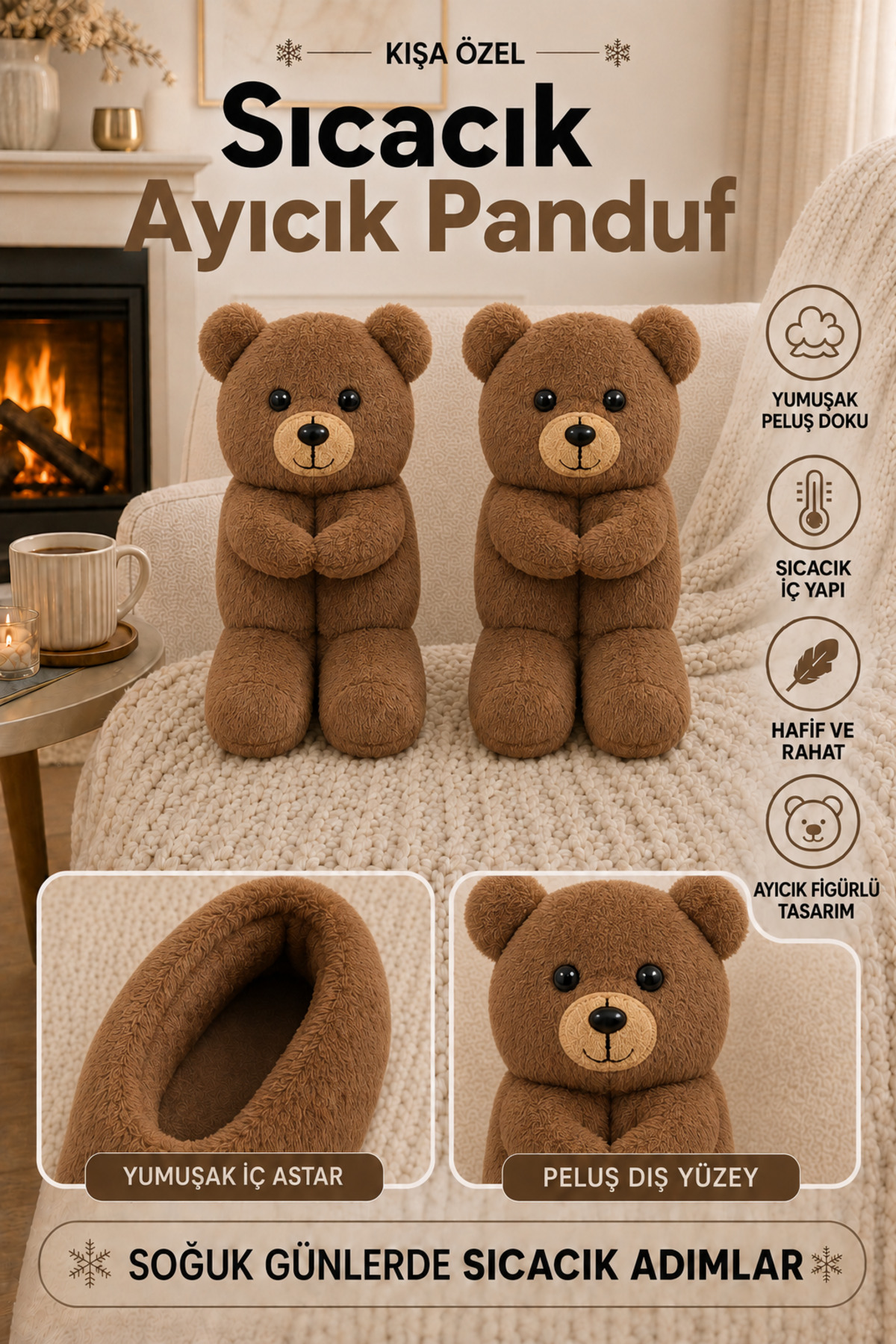 Behtah Kundura Unisex Ayıcık Fiğürlü Ev İçi Ayakkabı Ev Botu Panduf