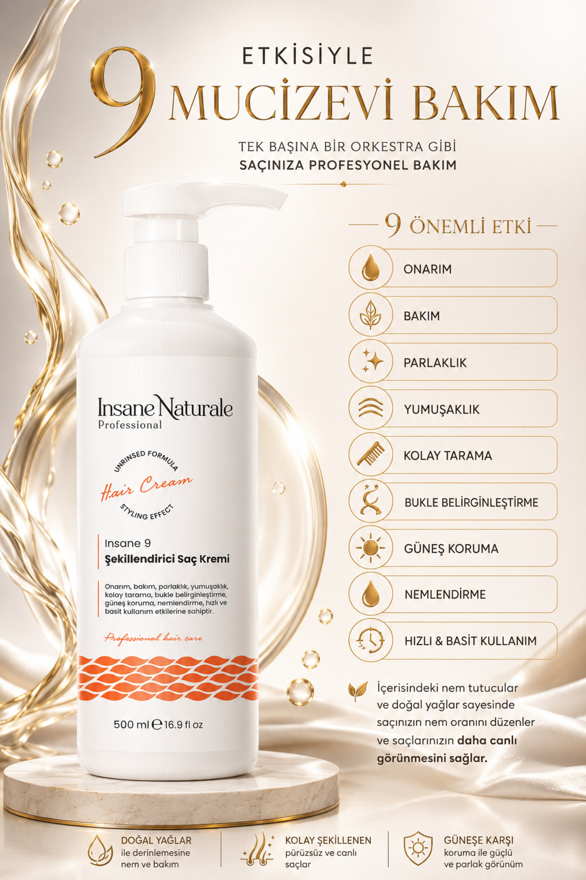 Şekillendirici, Bukle Belirginleştirici, Besleyici ve Onarıcı SPF 15 Saç Kremi(INSANE 9) 500 ml — INSNTR003 — تصویر 3 از 8
