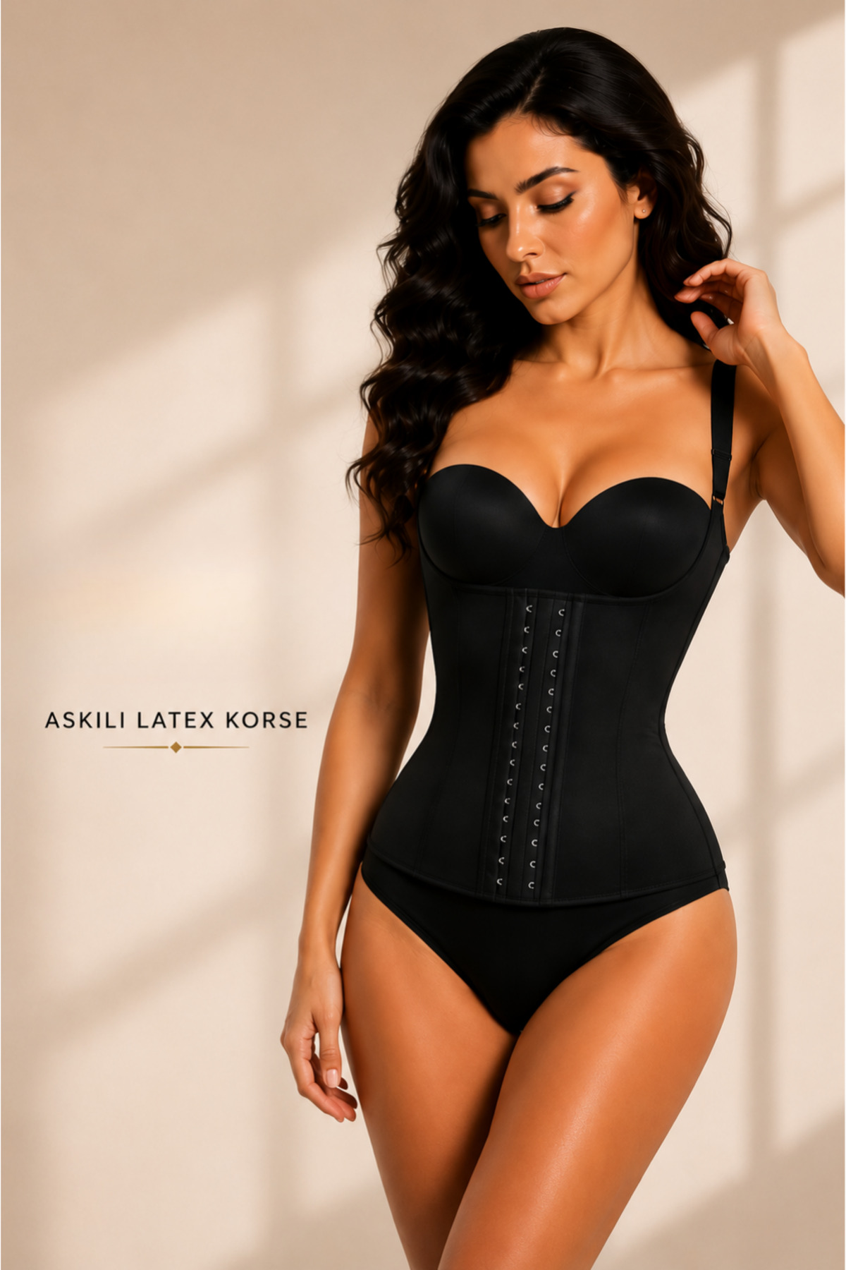 MİSTİRİK Trigoso Model 4 Aşamalı Sıkılaştırıcı Kum Saati Görünümü Veren Askılı Latex Korse Siyah Renk görsel 5