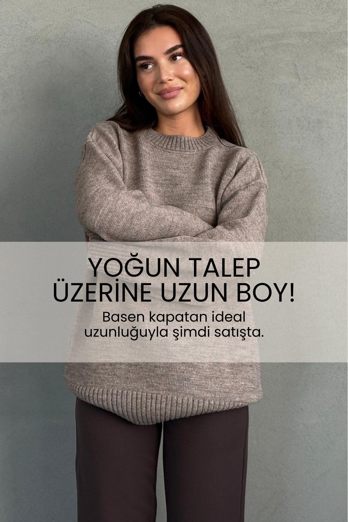 Madmext Vizon Bisiklet Yaka Oversize Uzun Kadın Triko Kazak MG2890 görsel 2