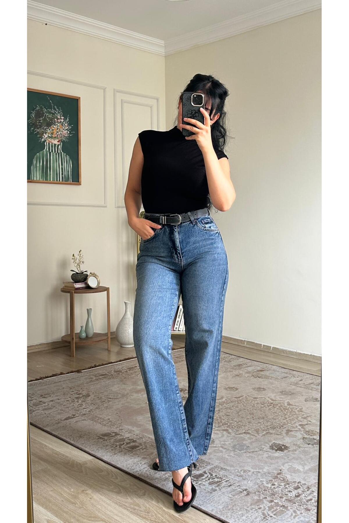 YELZEY BUTİK Premıum Classic Yüksek Bel Jean görsel 3