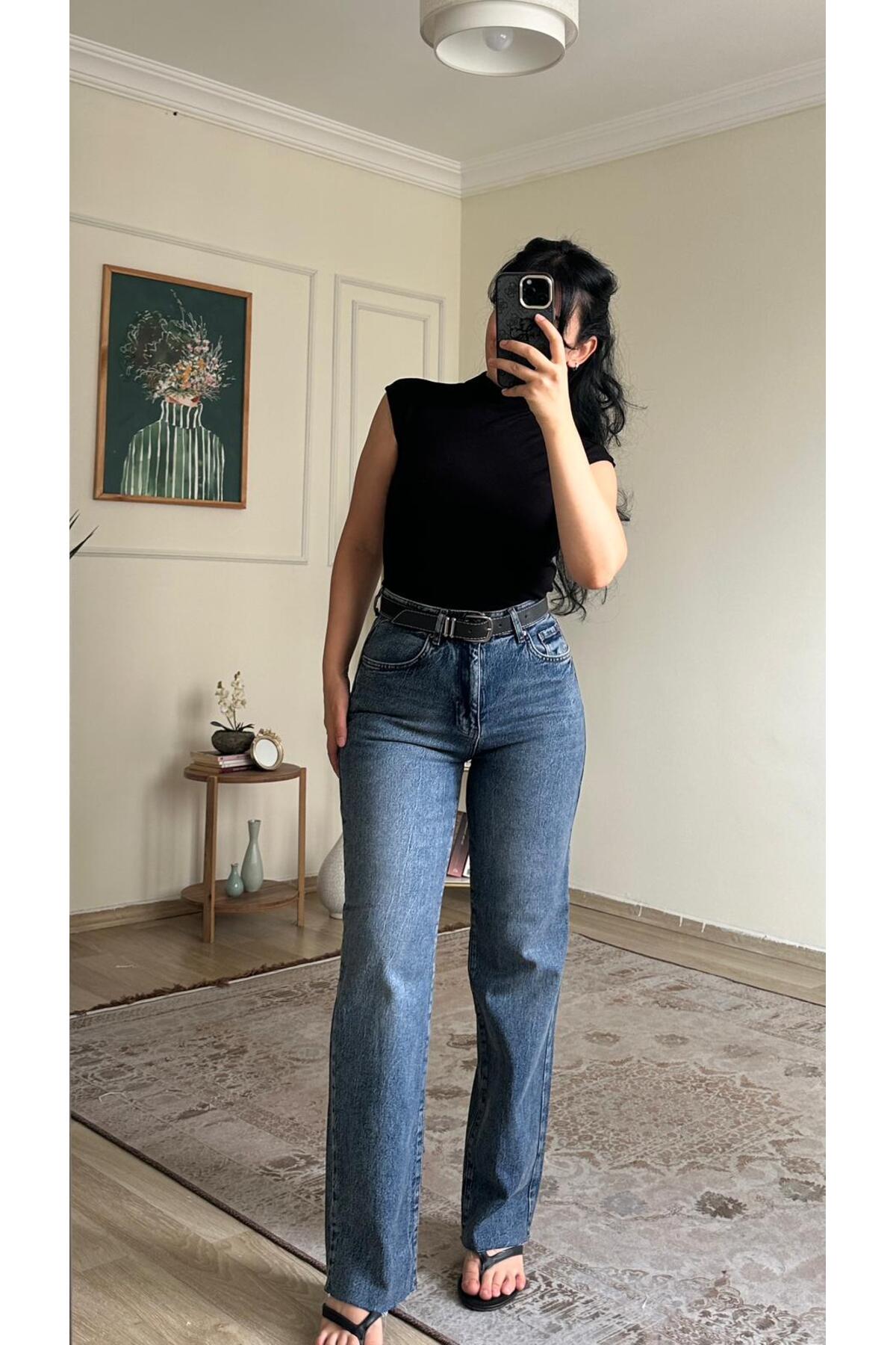 YELZEY BUTİK Premıum Classic Yüksek Bel Jean görsel 2
