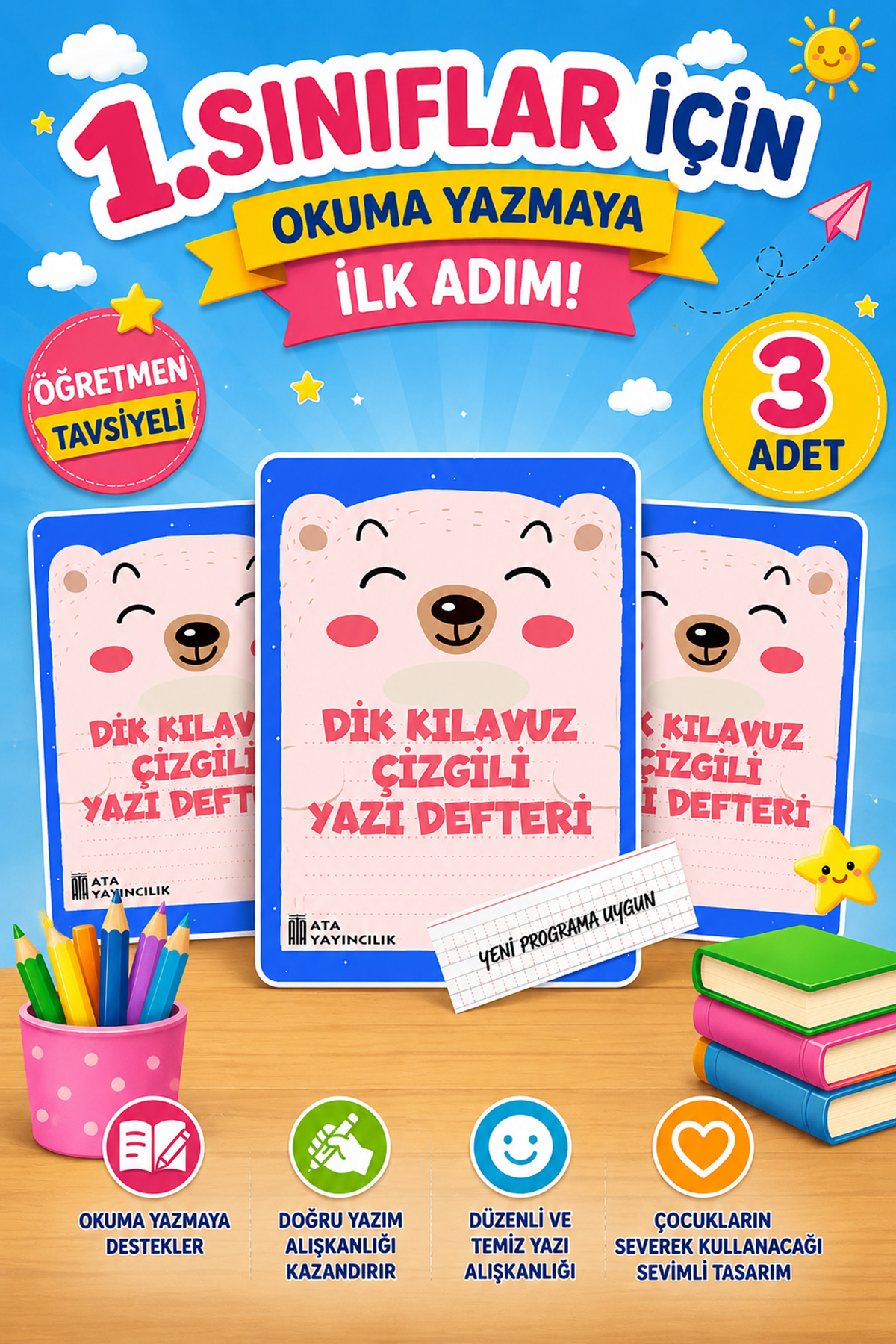 Ata Yayıncılık 1.Sınıf Dik Temel Harflerle Kılavuz Çizgili Yazı