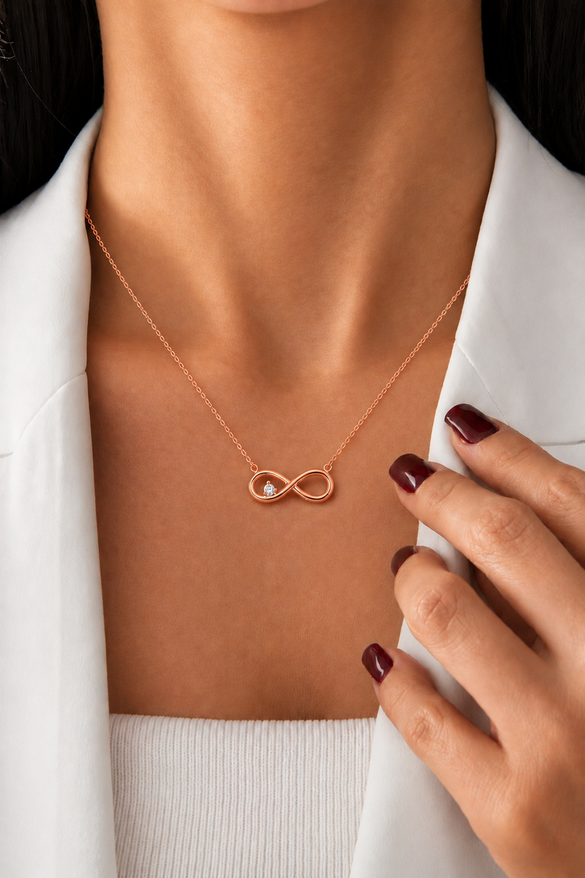 eva'sjewellery diamond Sonsuzluk Kolye Gerçek Pırlantalı, 925 Ayar Gümüş 18 Ayar Altın Kaplama, Sertifikalı ve Işıklı Hediye Kutulu görsel 8
