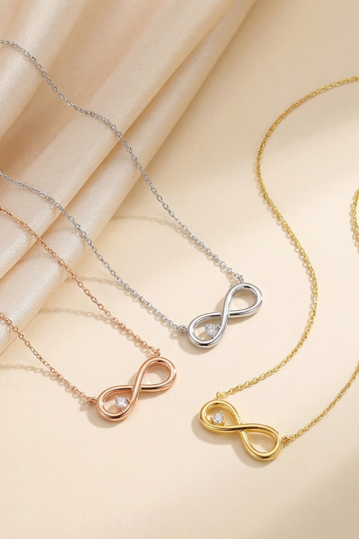 eva'sjewellery diamond Sonsuzluk Kolye Gerçek Pırlantalı, 925 Ayar Gümüş 18 Ayar Altın Kaplama, Sertifikalı ve Işıklı Hediye Kutulu görsel 4
