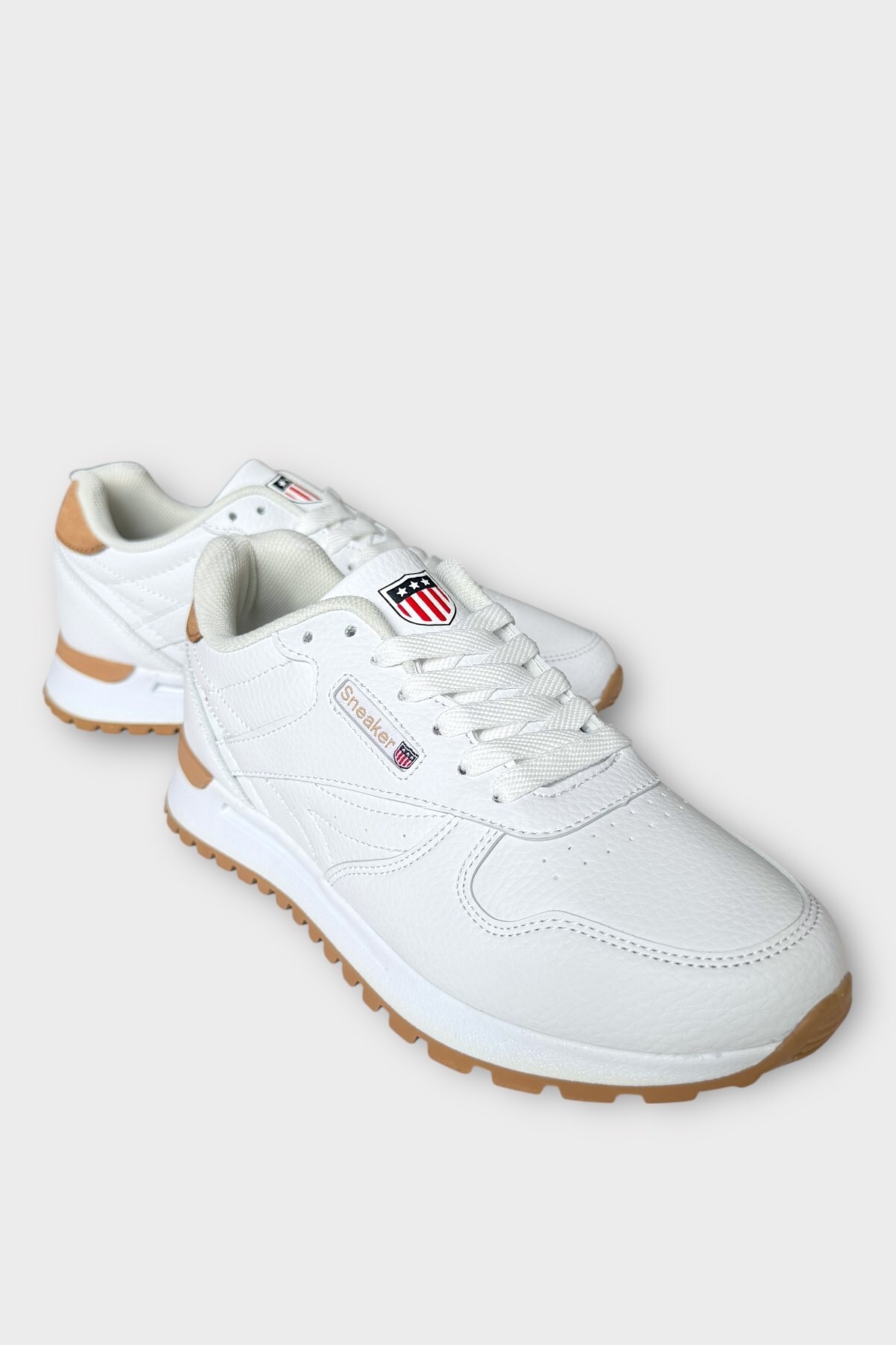Ortopedik Cilt Sneaker Unisex Spor Ayakkabı BEYAZ - TABA — سفید 10031 — تصویر 2 از 6