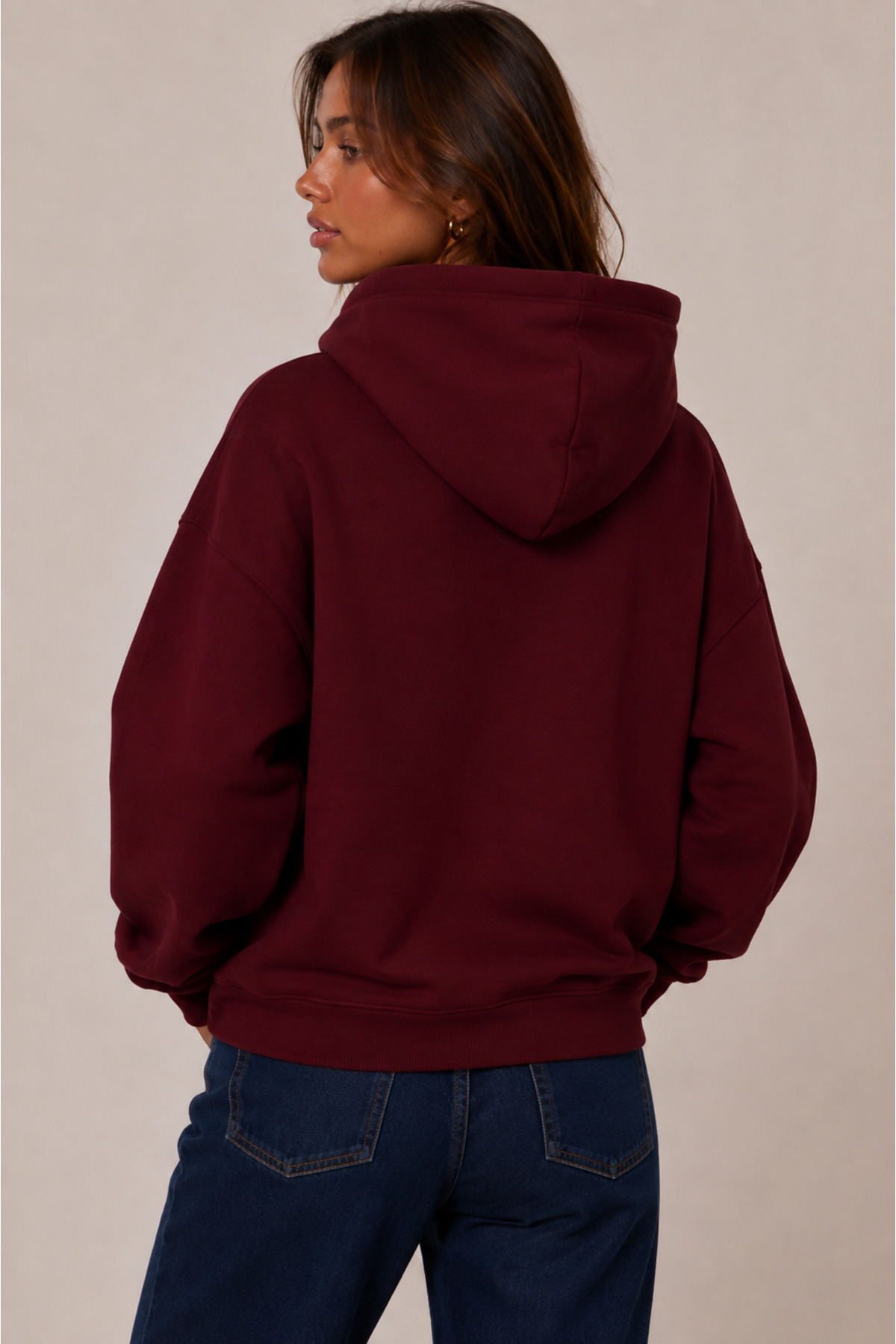 DEZZİİ Bordo Düz Kapüşonlu Oversize Sweatshirt görsel 3