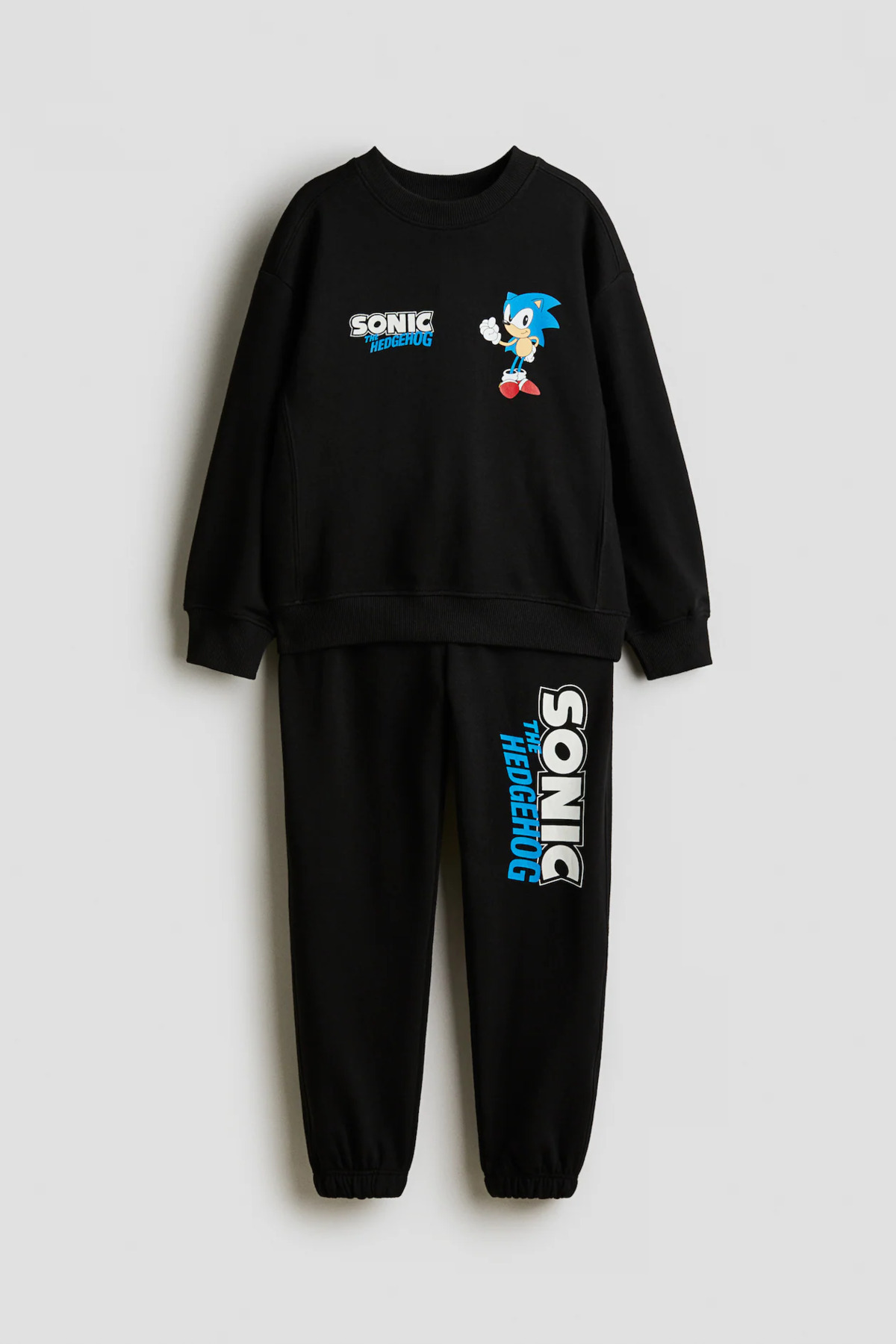 erkek çocuk baskılı sweatshirt eşofman takım siyah sonic ZEYDER2229
