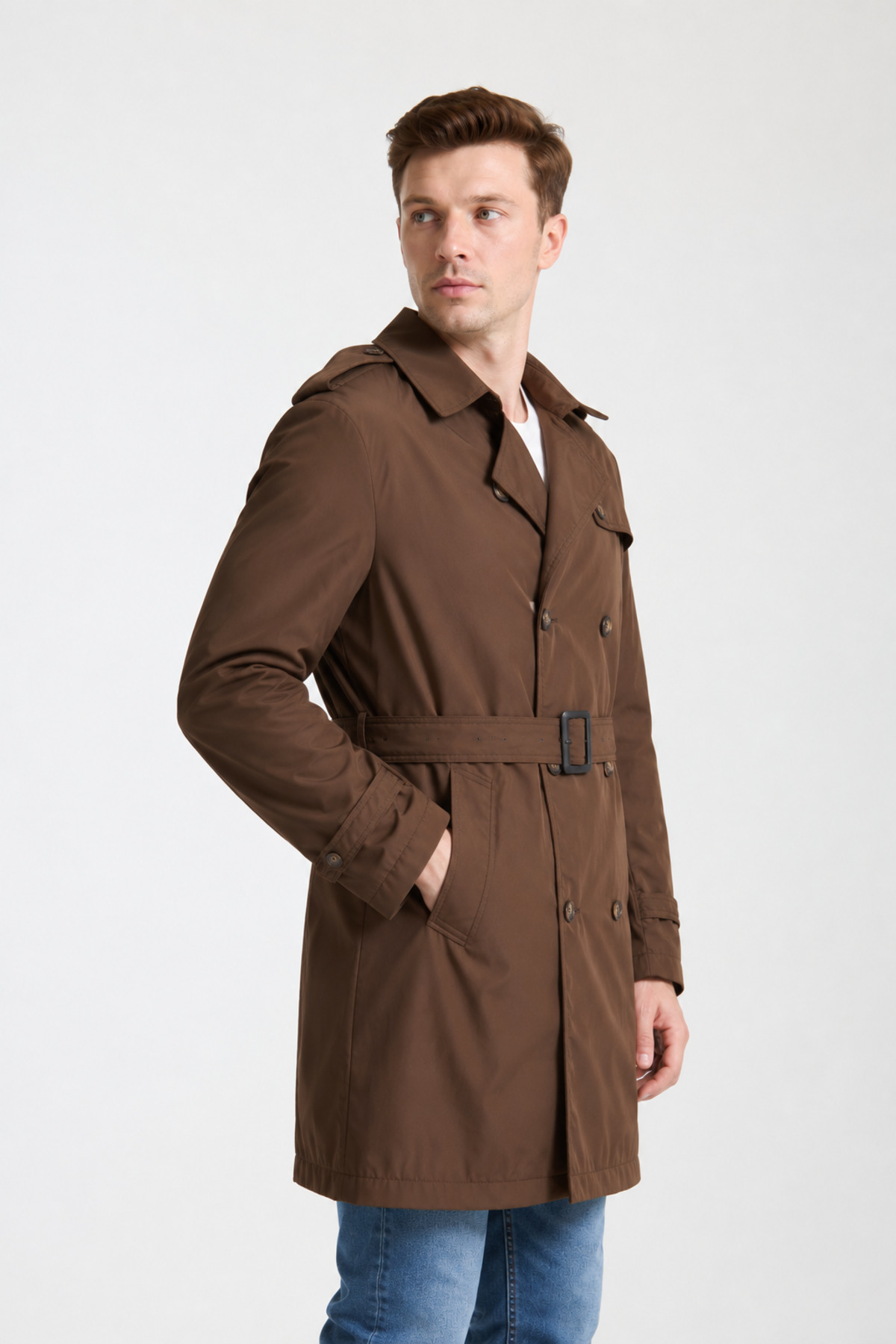 İLKCET MODA Erkek Kahve Su Geçirmez Regular Trençkot görsel 2