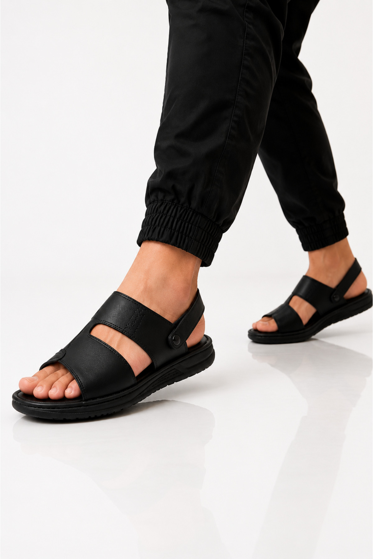 CookaHome Erkek %100 Hakiki Deri Sandalet Siyah Yumuşak Taban Günlük Comfort Sandalet görsel 4