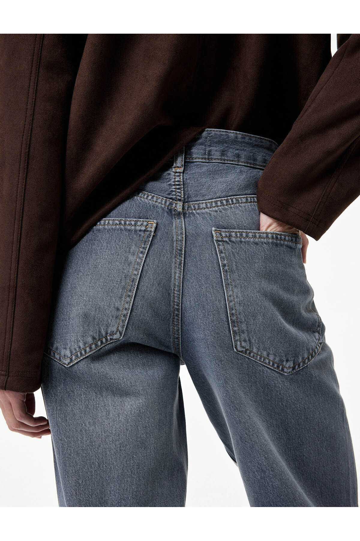 Koton Rahat Kalıp Yıkamalı Uzun Düz Paça Pamuklu Jean Pantolon - Baggy Jeans görsel 3