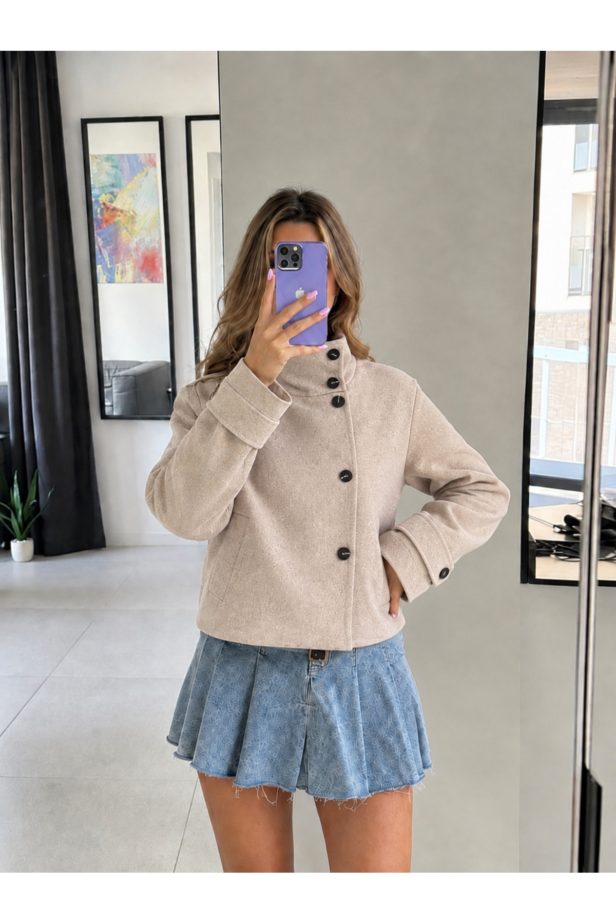 Ekim Store Dik Yaka Düğmeli Kaşe Ceket görsel 3