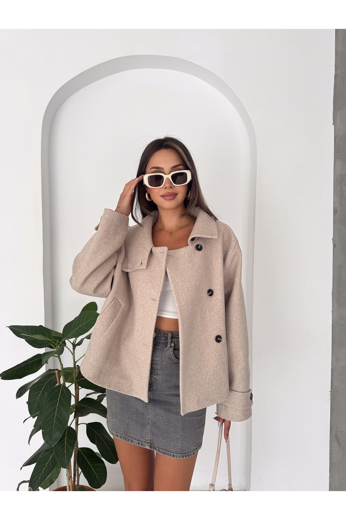 Ekim Store Dik Yakalı Düğmeli Kaşe Ceket görsel 6