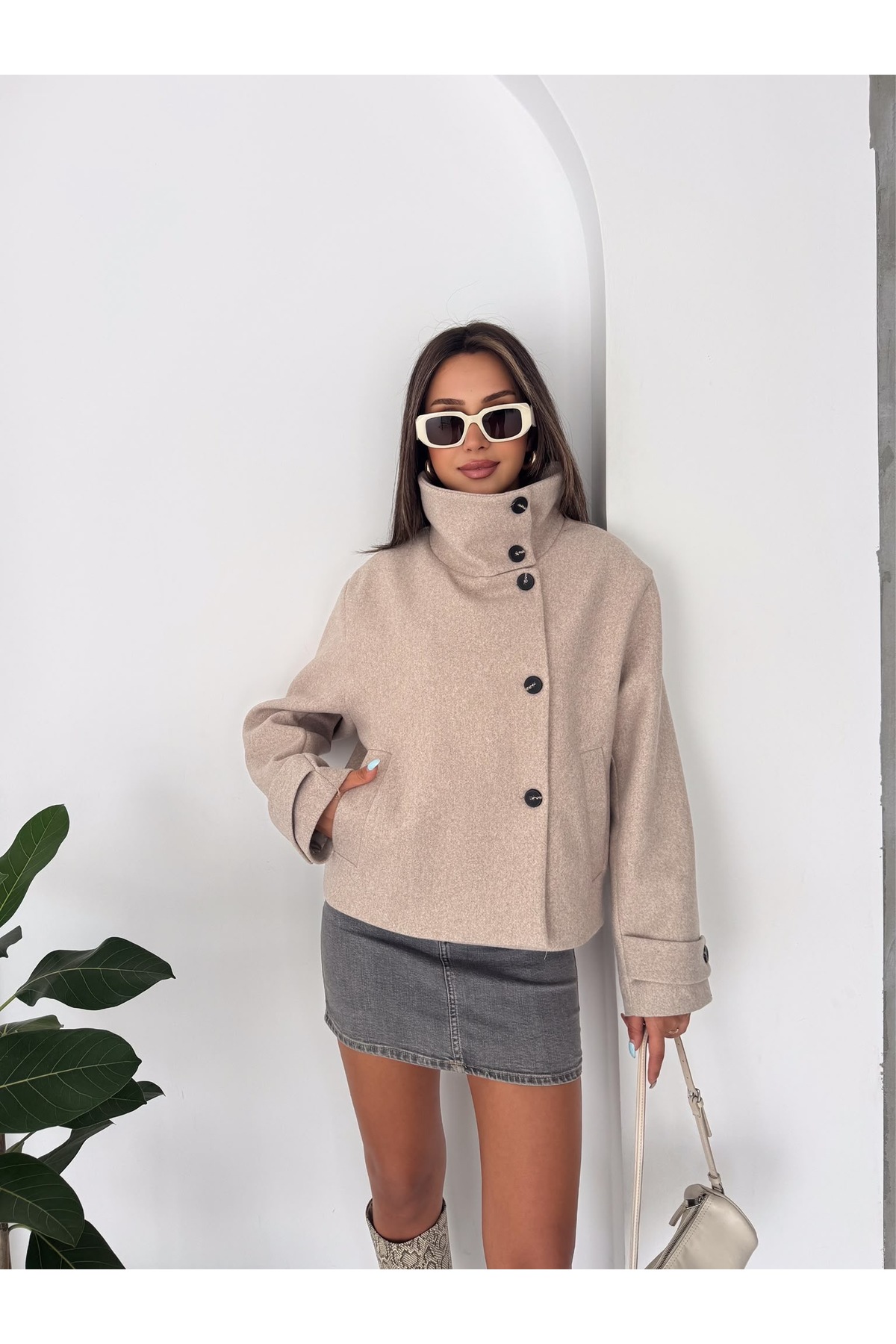 Ekim Store Dik Yakalı Düğmeli Kaşe Ceket