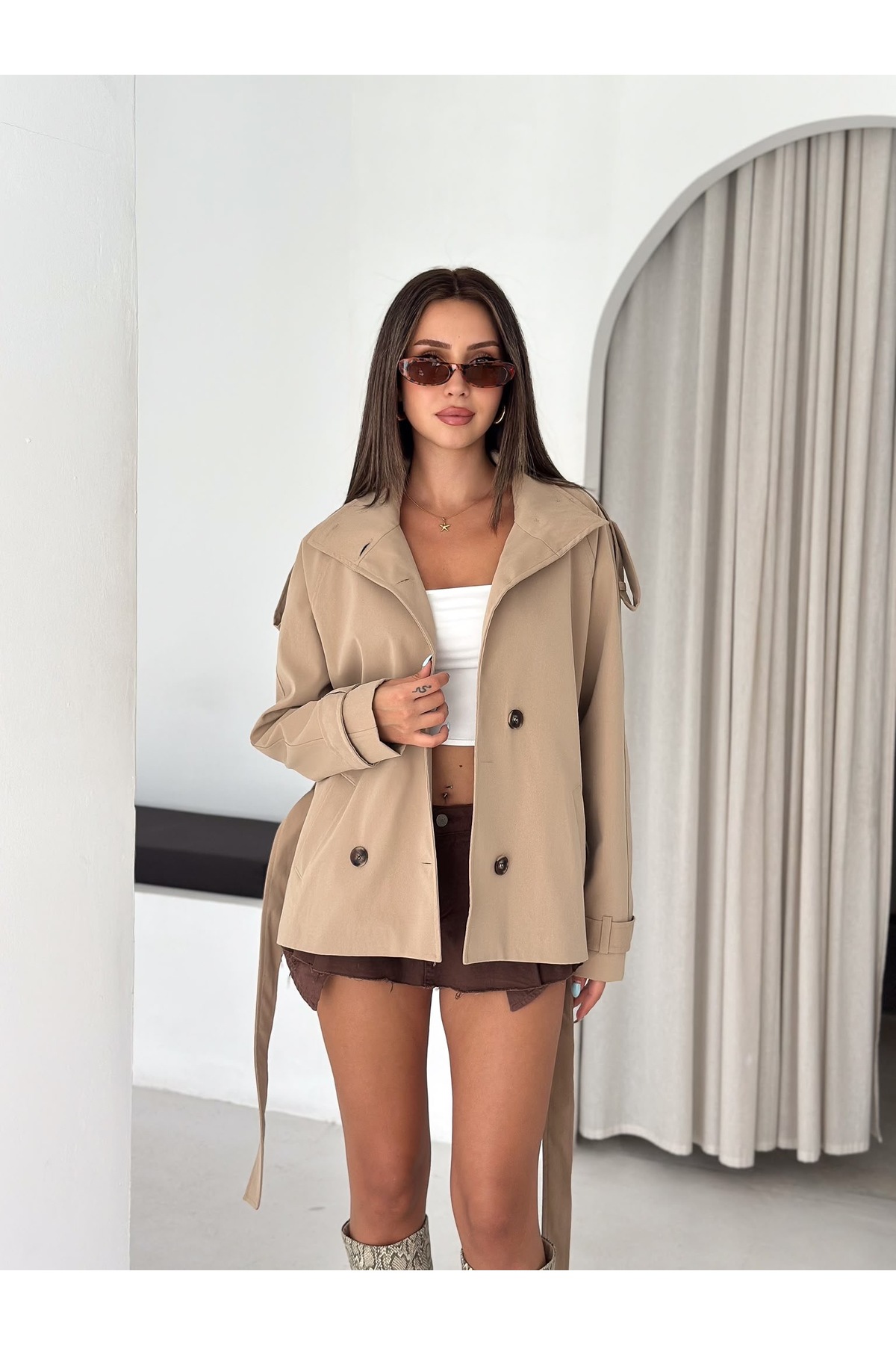 Ekim Store Brshk Dik Yaka Kuşaklı Trenç görsel 3