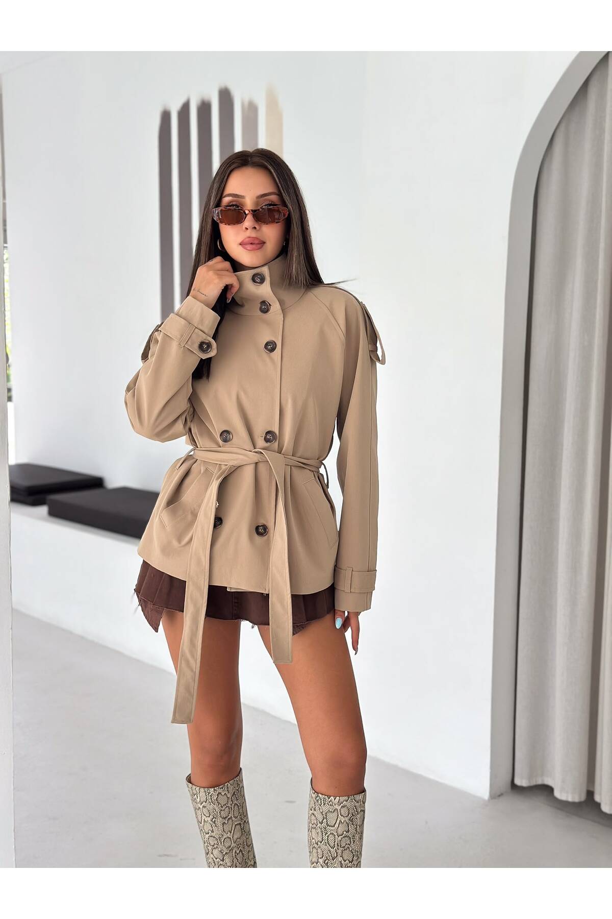 Ekim Store Brshk Dik Yaka Kuşaklı Trenç