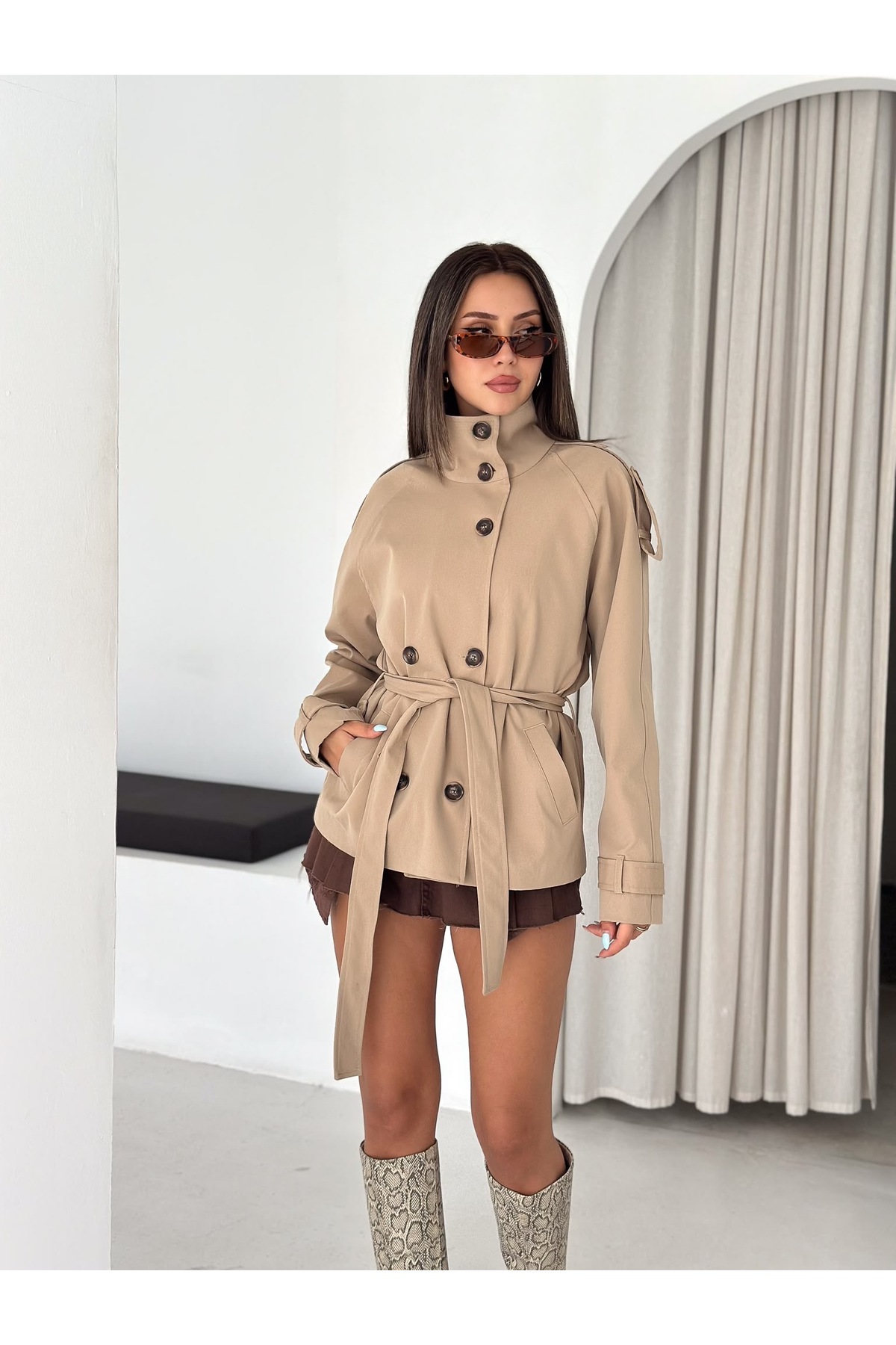 Ekim Store Brshk Dik Yaka Kuşaklı Trenç görsel 2