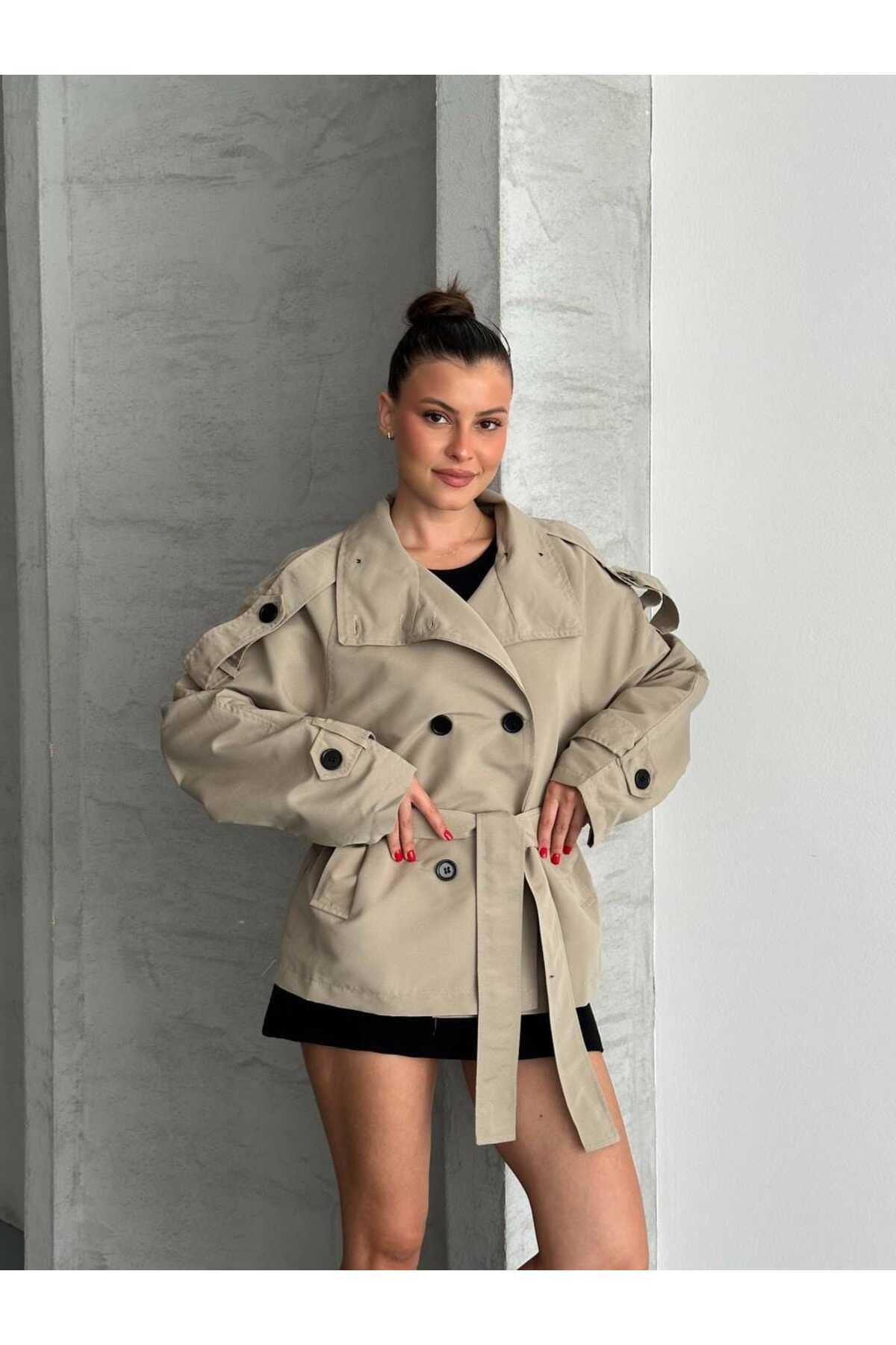 MEECY Kadın Oversize Muadil Su İtici Trençkot görsel 2