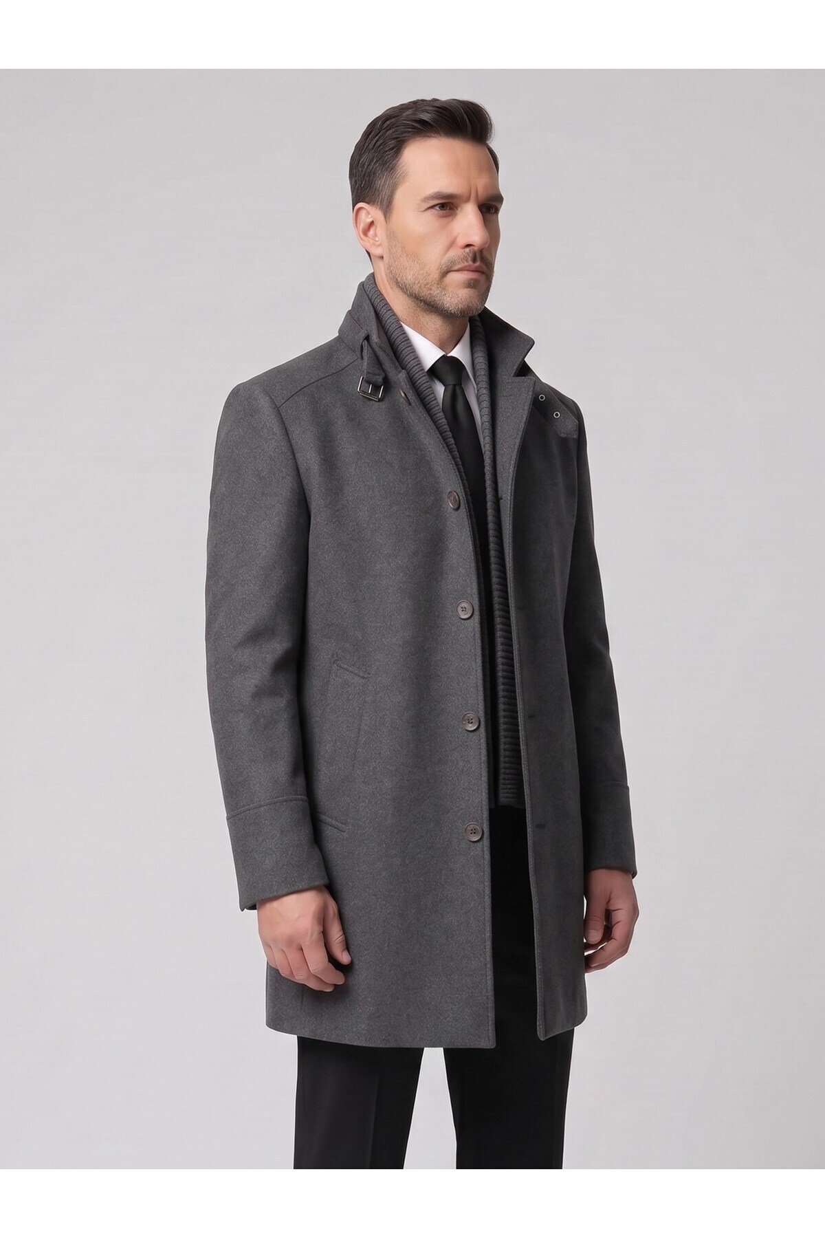 Plus Scorpion Erkek Slim Fit Kaşe Kaban, Çıkarılabilir Ribanalı Fermuarlı Yaka, S–XXL görsel 4