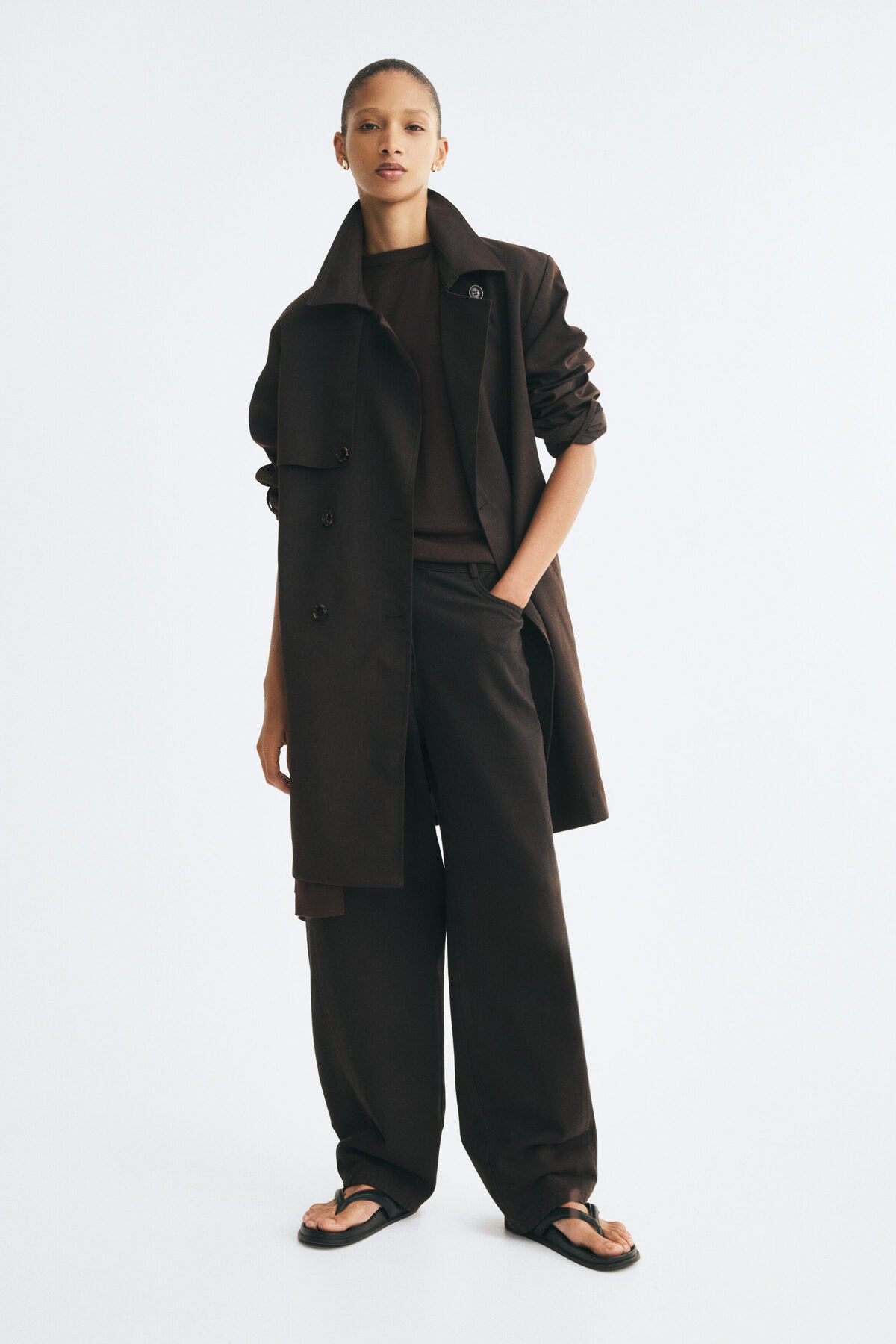 H&M Diz Boyu Gabardin Trençkot