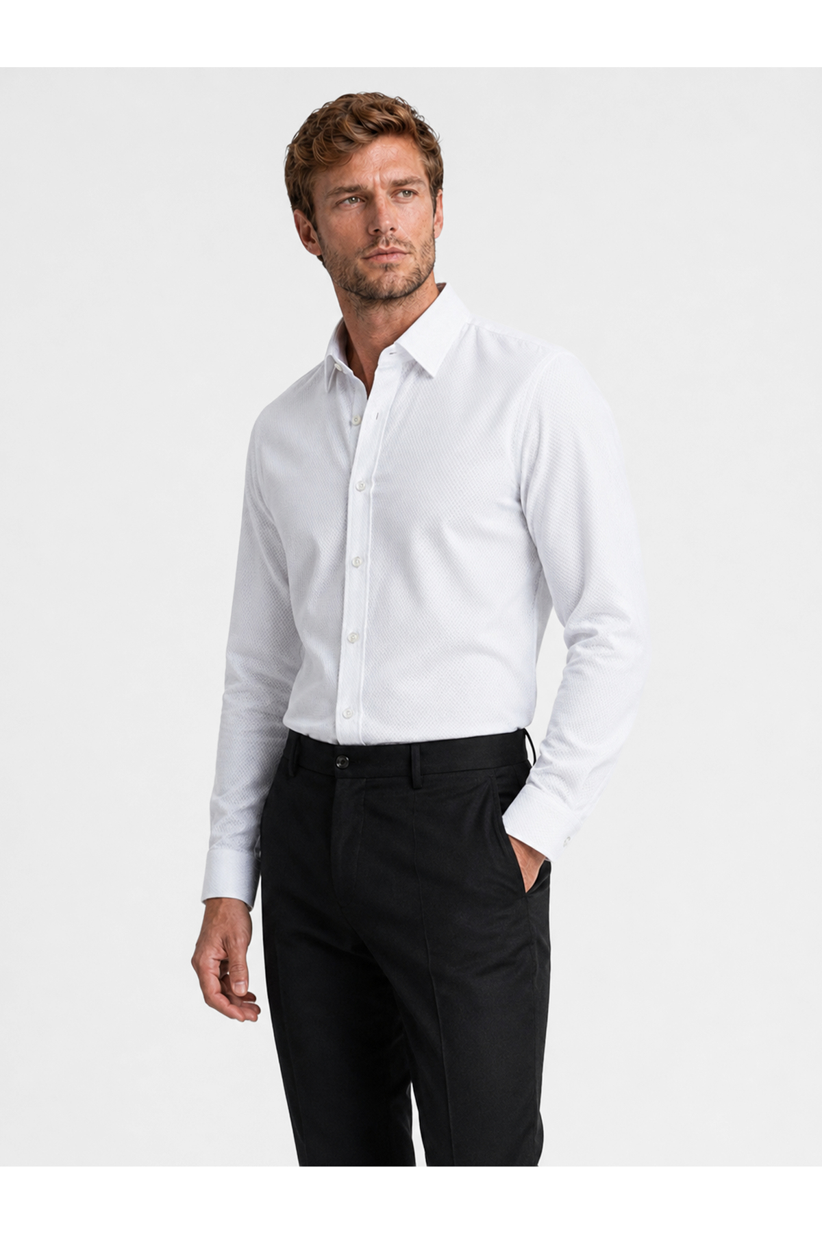 Etikmen Beyaz Kare Düğmeli Slimfit Erkek Gömlek görsel 3