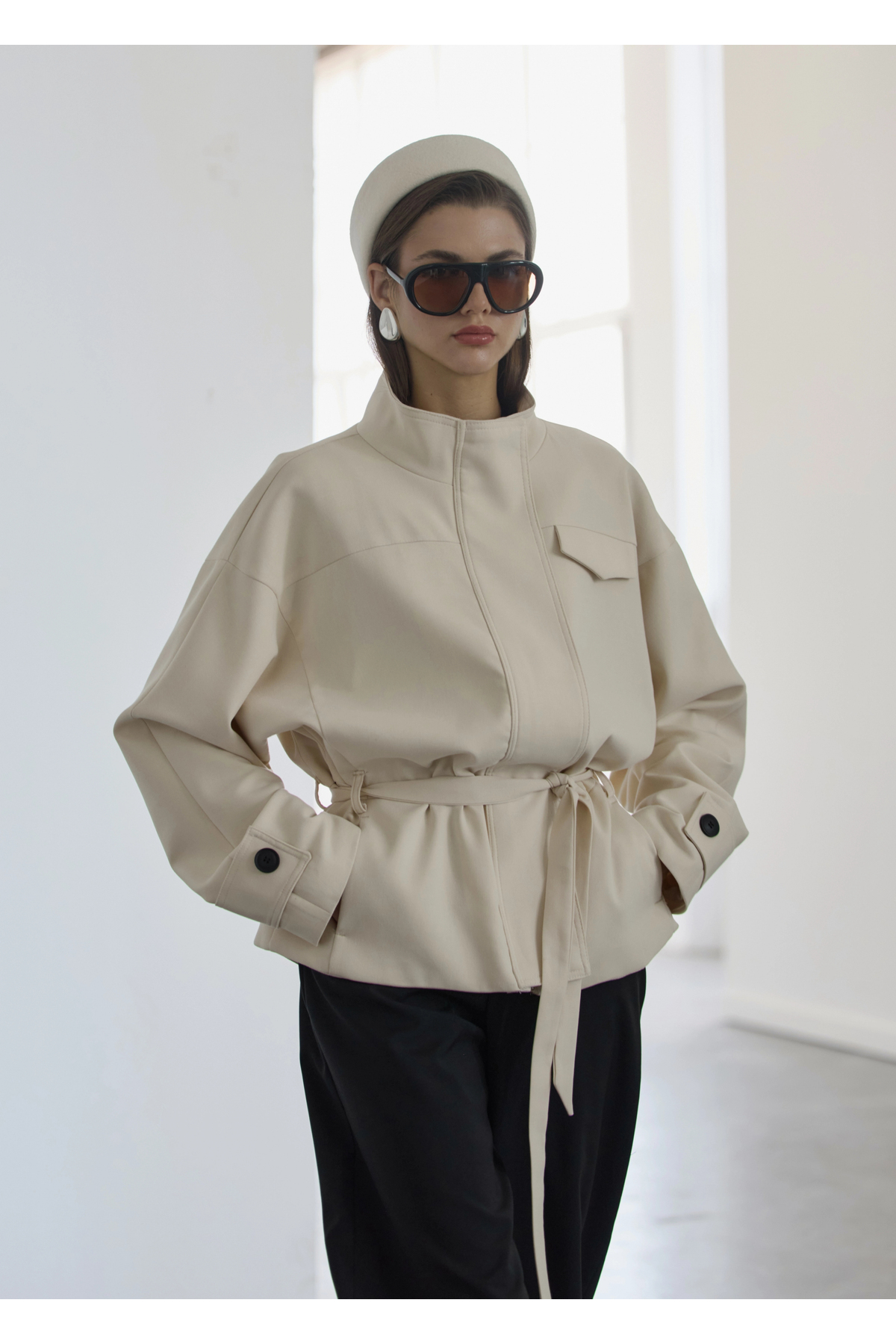 MODA AKSA 2119 Selection Bel Kemerli Ceket Vanilya