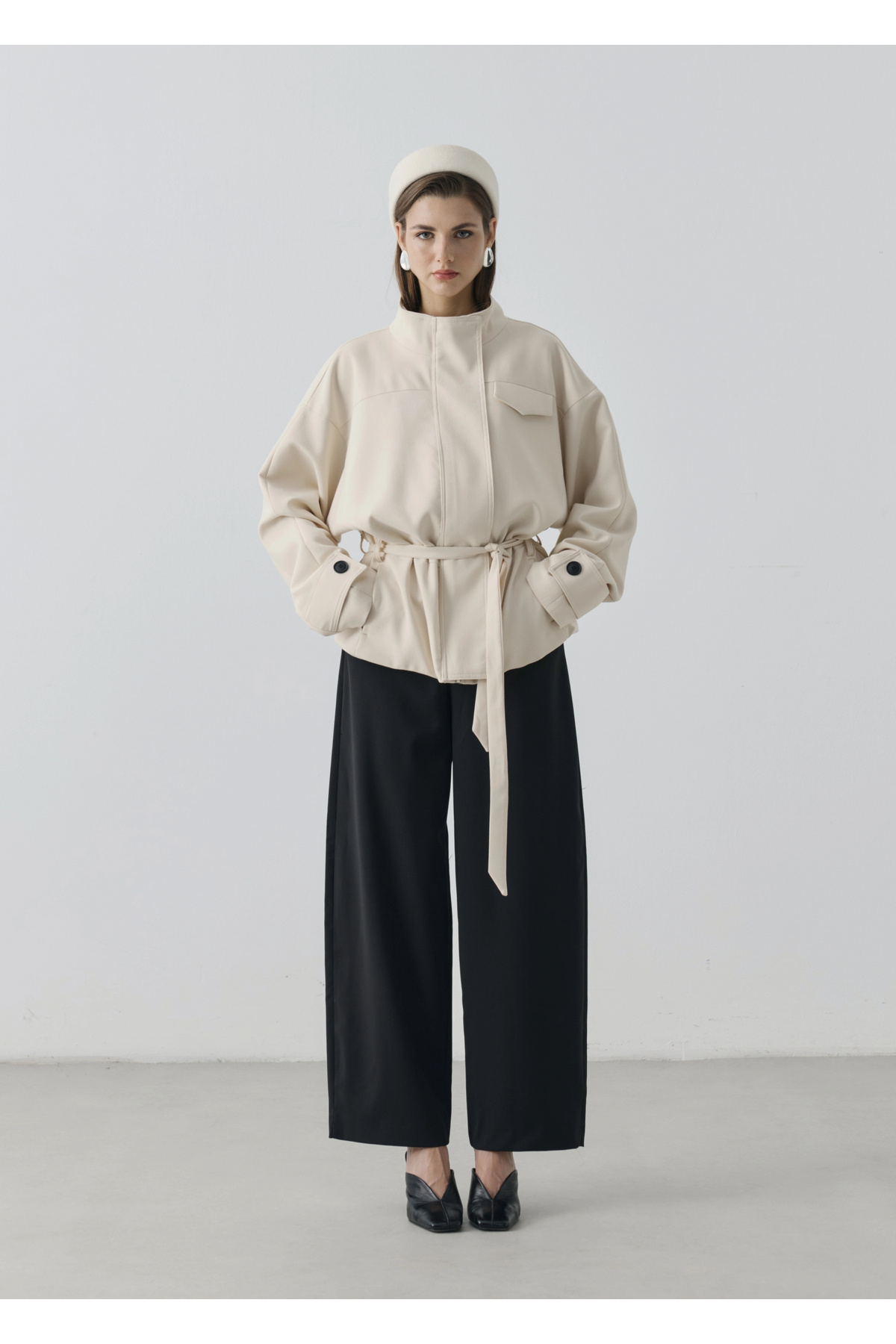 MODA AKSA 2119 Selection Bel Kemerli Ceket Vanilya görsel 2