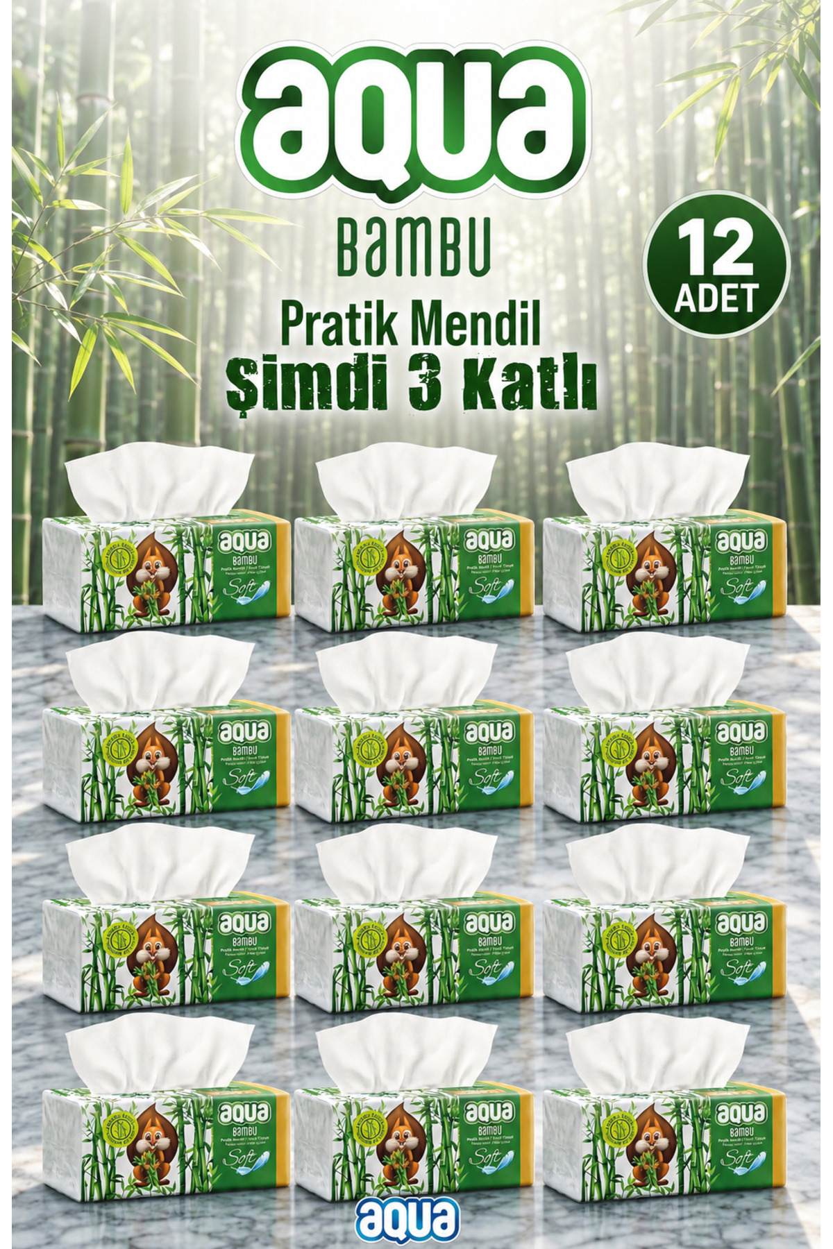 Aqua Bambu Pratik Mendil 150 Yaprak 12 Adet