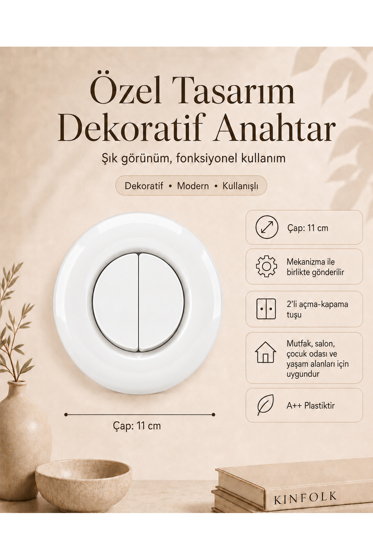 Özel Tasarım Bubble Serisi Beyaz Dekoratif Komütatör Anahtar A Kalite Plastik (Mekanizma Dahildir)