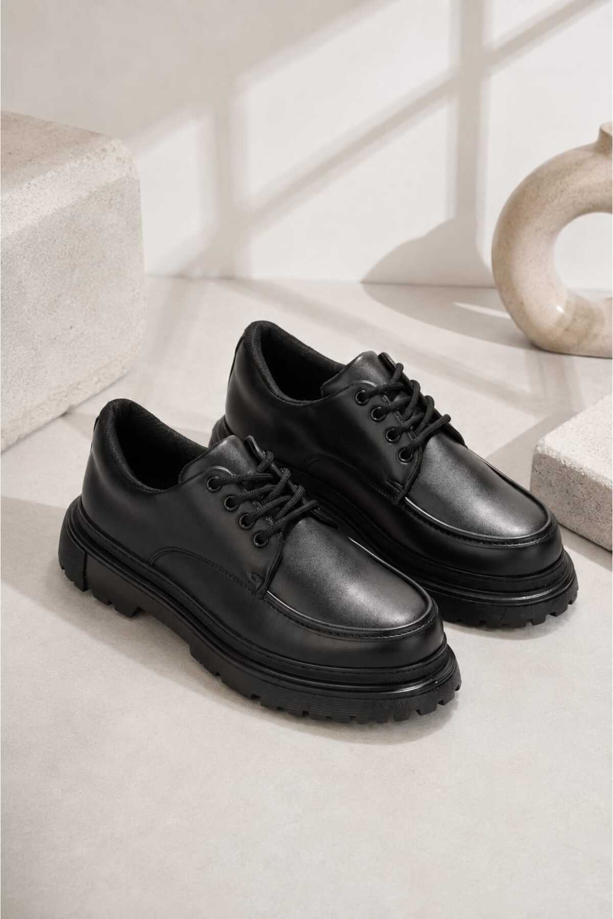 Mhoda Shoes Premium Rahat Bağlamalı Makosen Ayakkabı Siyah