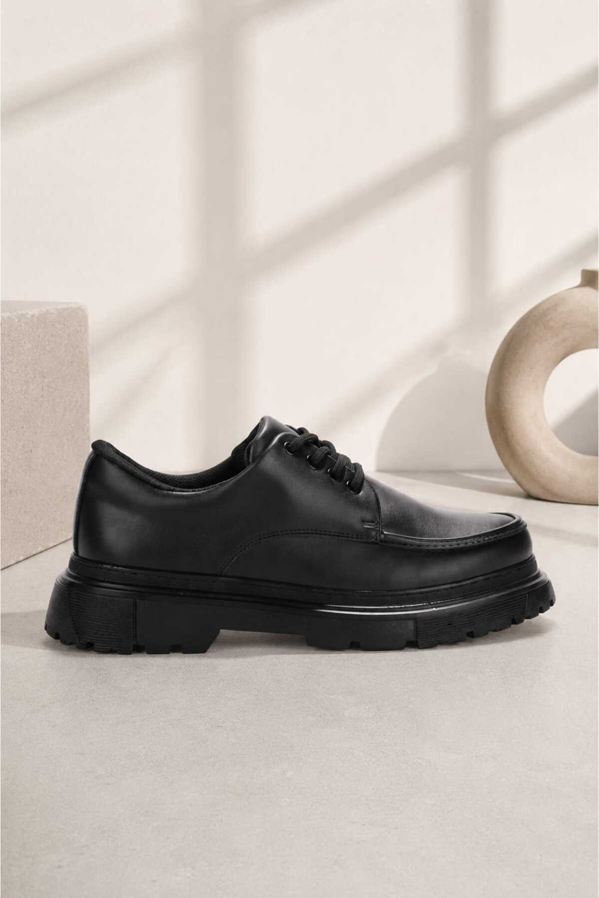 Mhoda Shoes Premium Rahat Bağlamalı Makosen Ayakkabı Siyah görsel 3