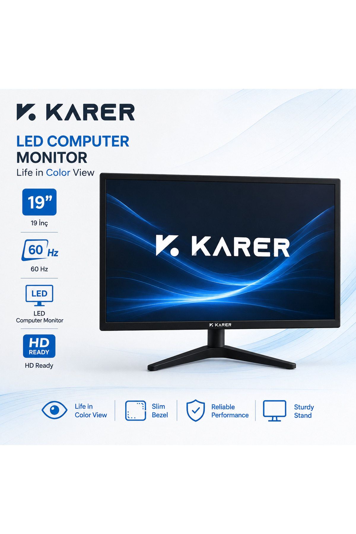ExitCam 19 İ̇nç LED Bilgisayar Monitörü – 60HZ HD Ready İ̇nce Çerçeveli Masaüstü Monitör