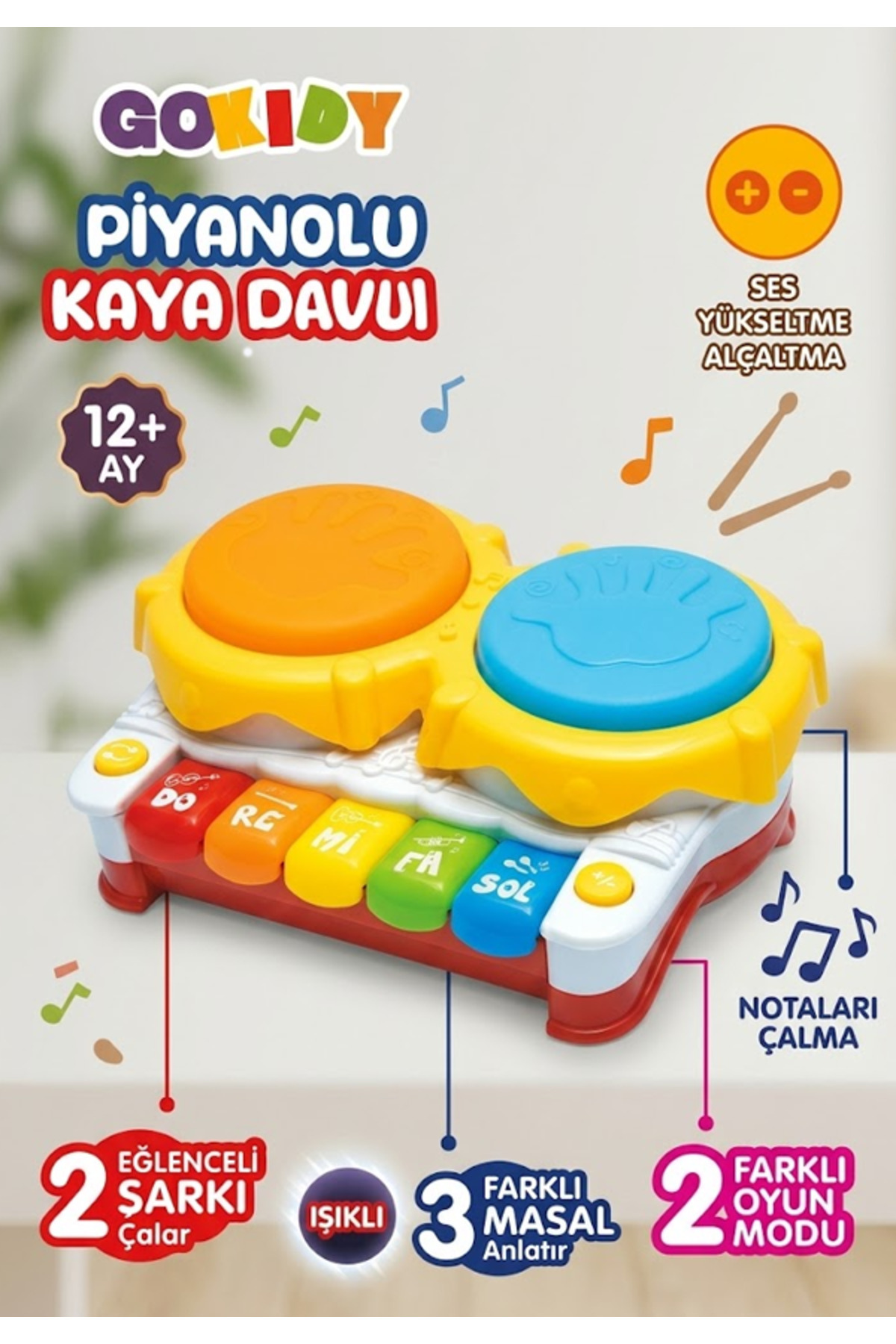 Gokidy Işıklı Müzikli Piyanolu Kaya Davul