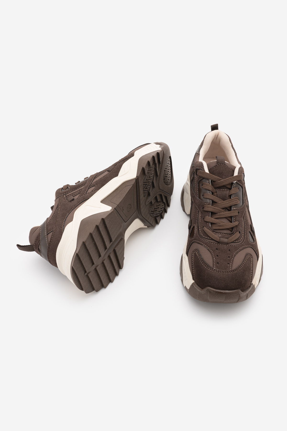 Marjin Kadın Sneaker Kalın Taban Bağcıklı Spor Ayakkabı Pizen Kahve görsel 7